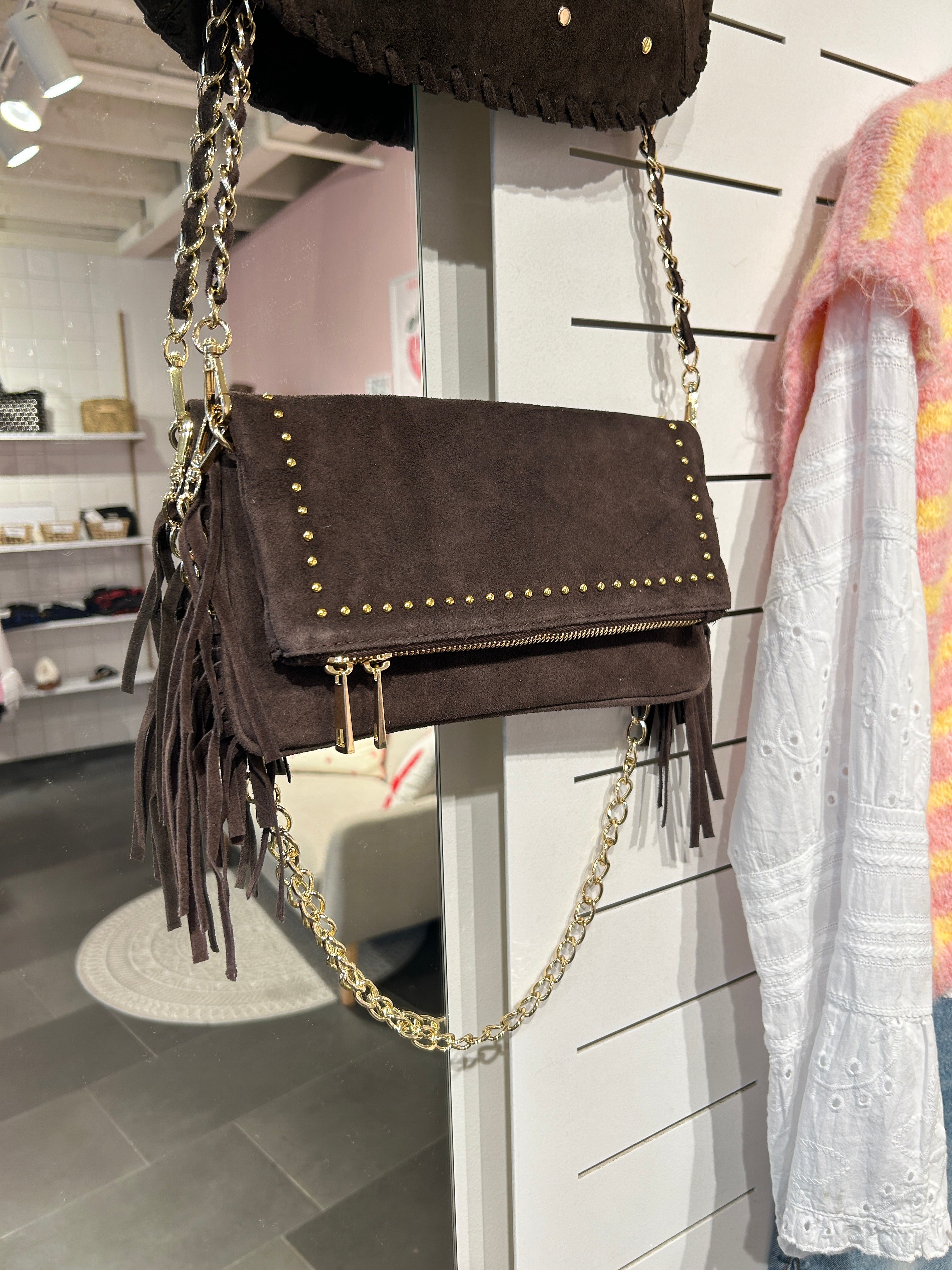 Chain Leather Stud Bag Choco