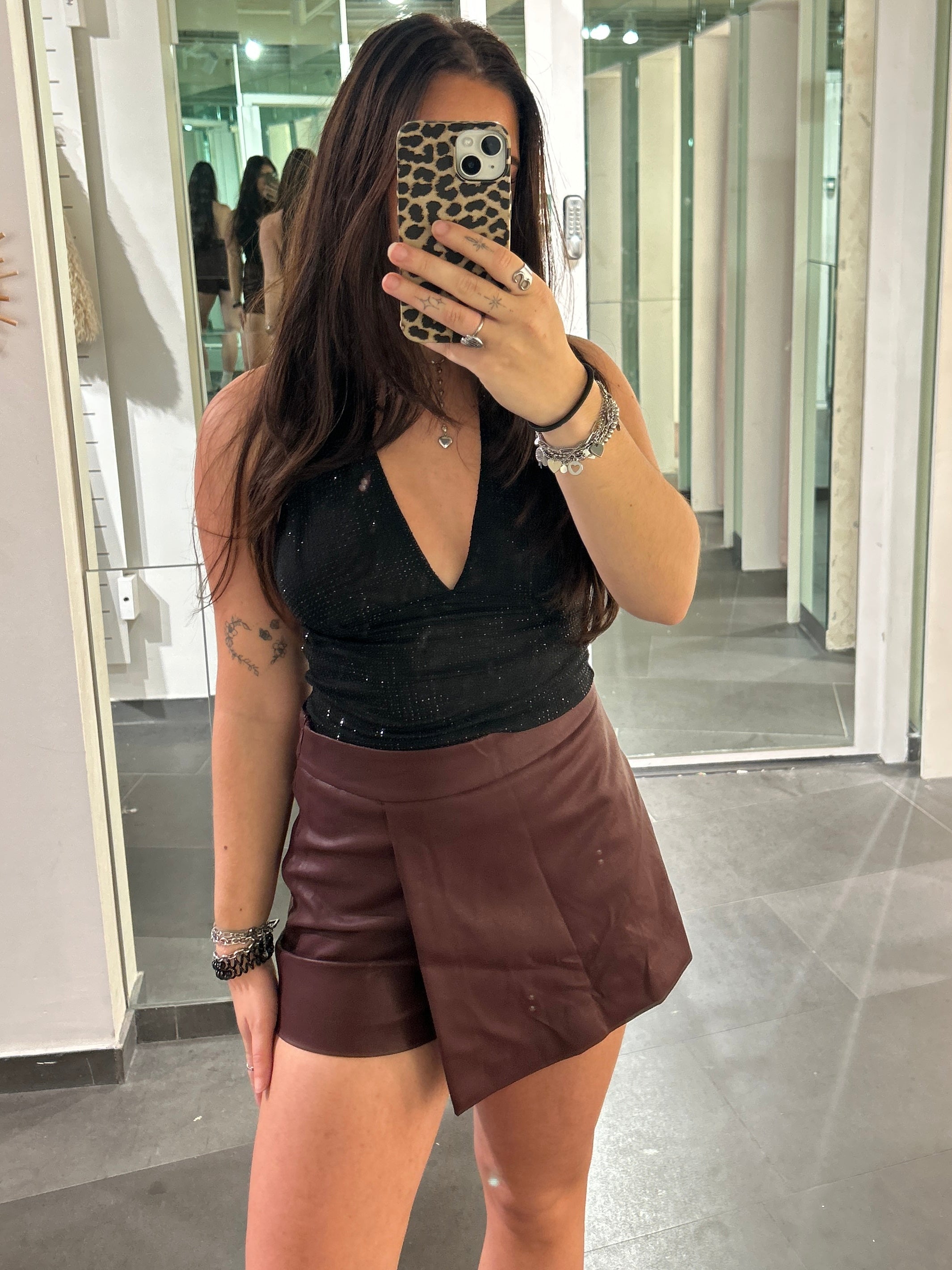 PU Leather Skort Burgundy