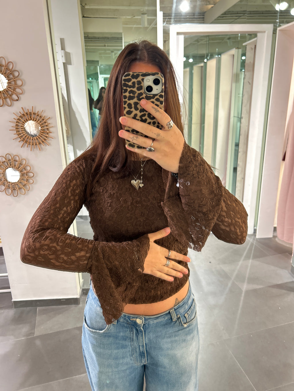 Flare Sleeve Lace Top Brown