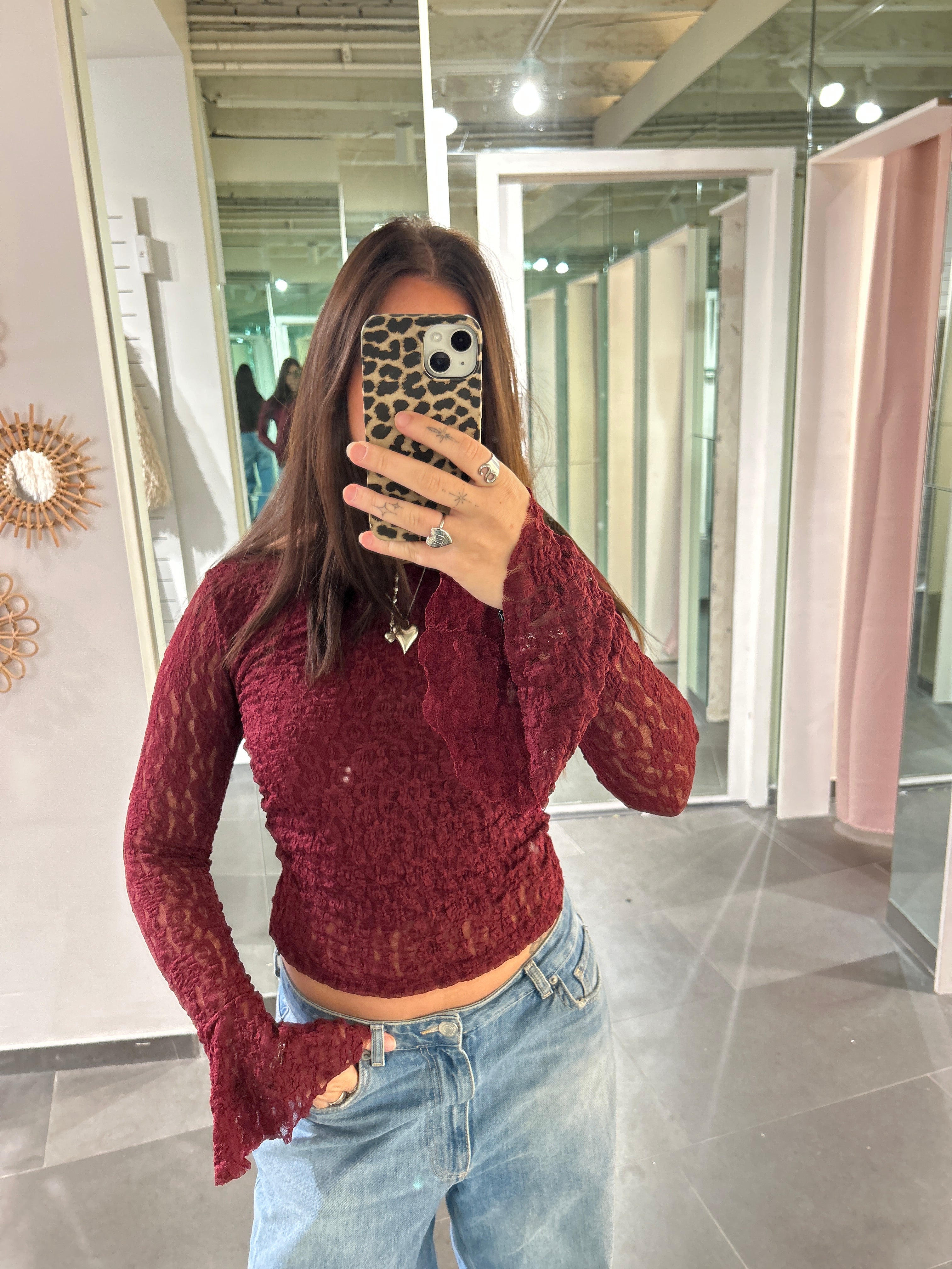 Flare Sleeve Lace Top Burgundy