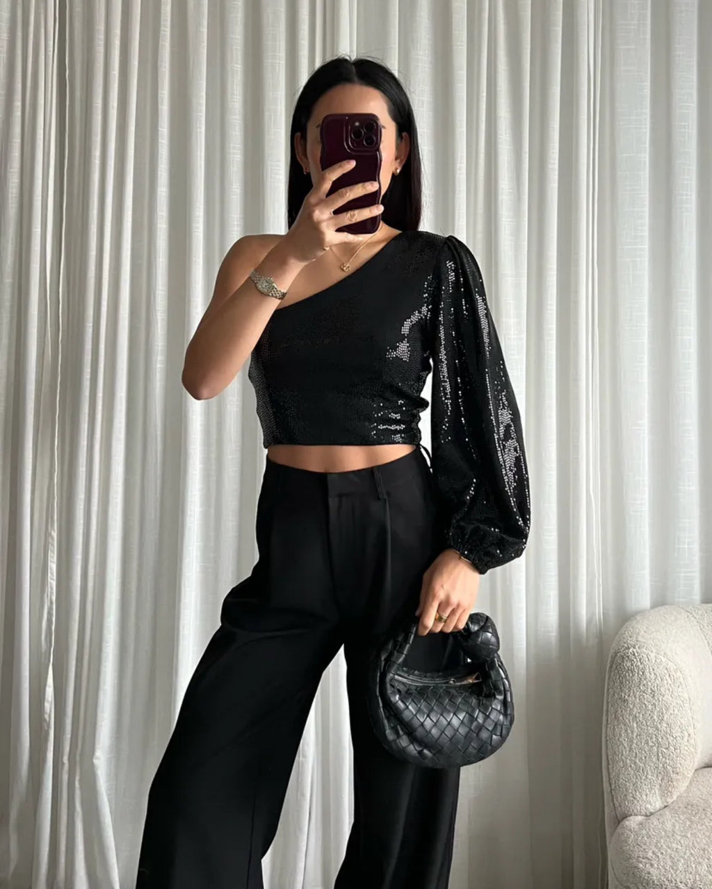 One Shoulder Glitter Top