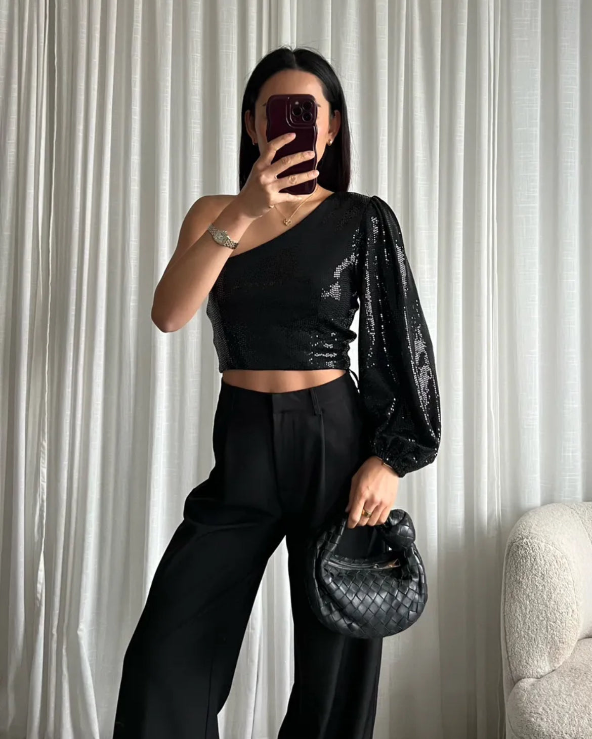 One Shoulder Glitter Top