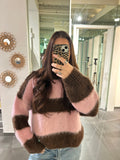 Fluffy Striped Sweater Pink/Brown