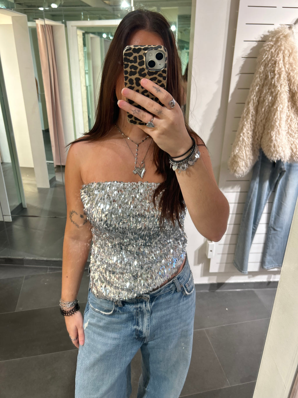 Sequin Tube Top Silver