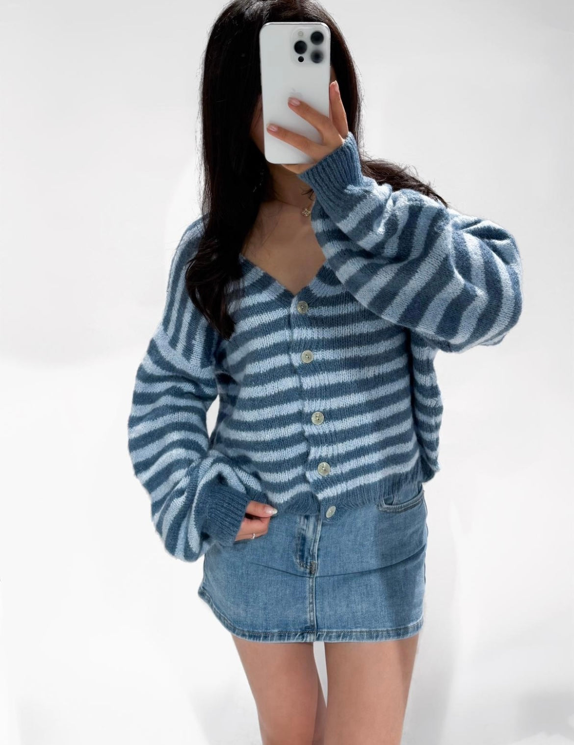 Kitty Stripe Cardigan Navy/Sky