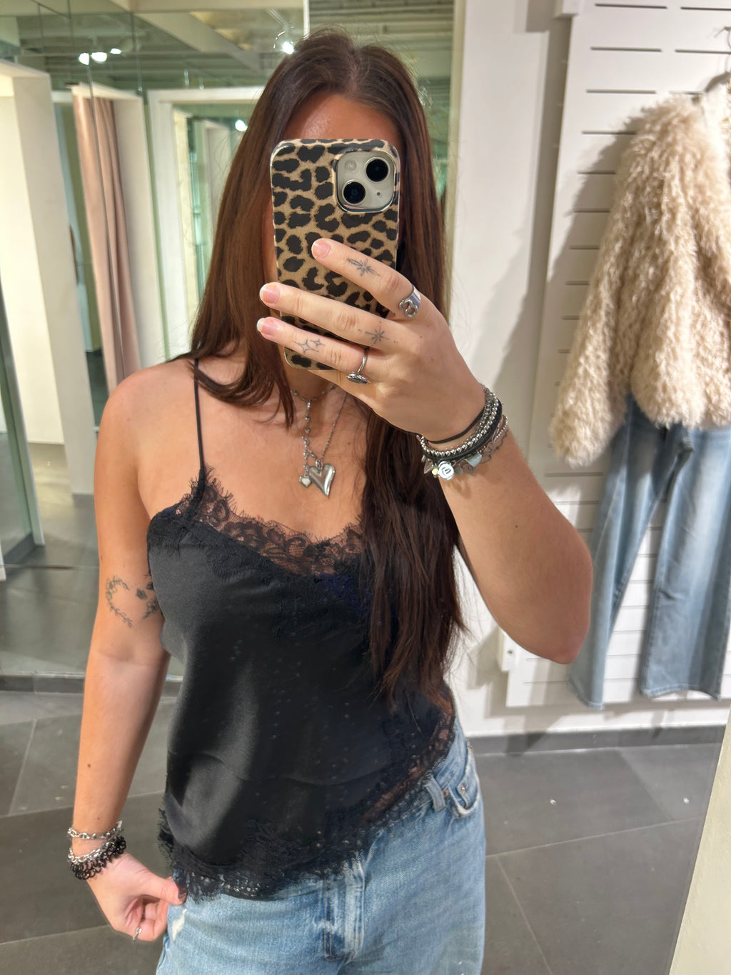 Assymetric Satin Lace Top Black