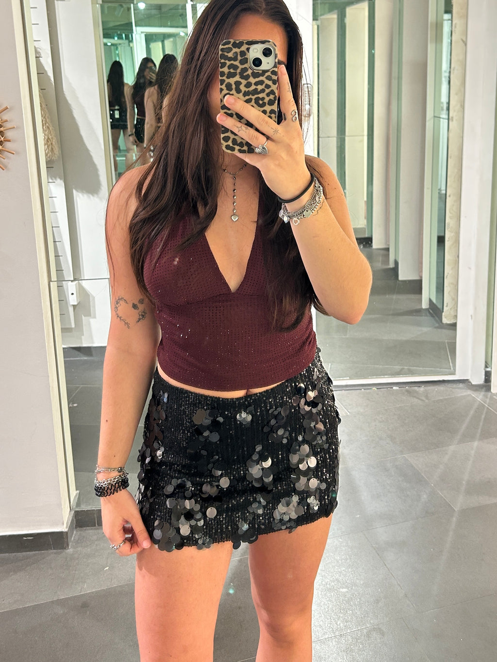 Glitter Rhinestone Skort Black