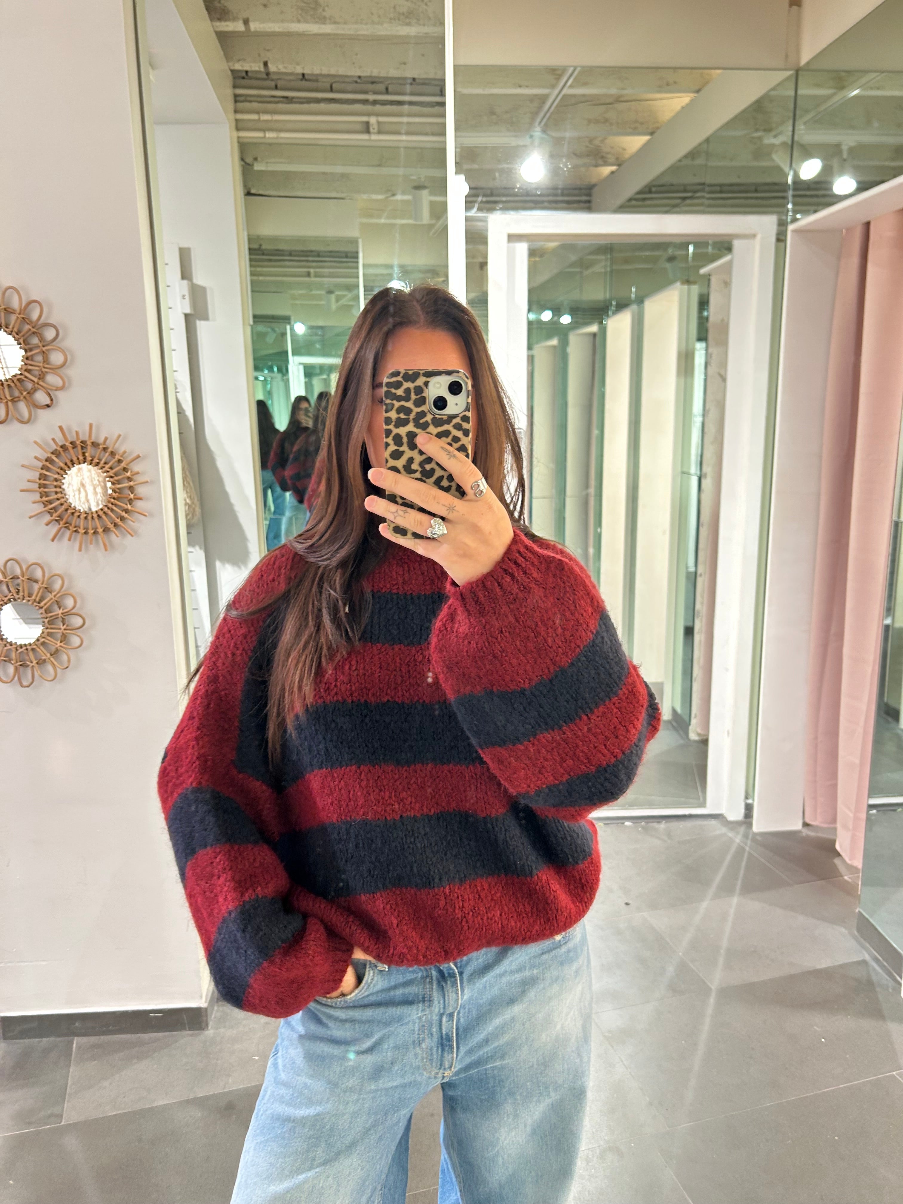 Classy Sweater Striped Burgundy/Navy