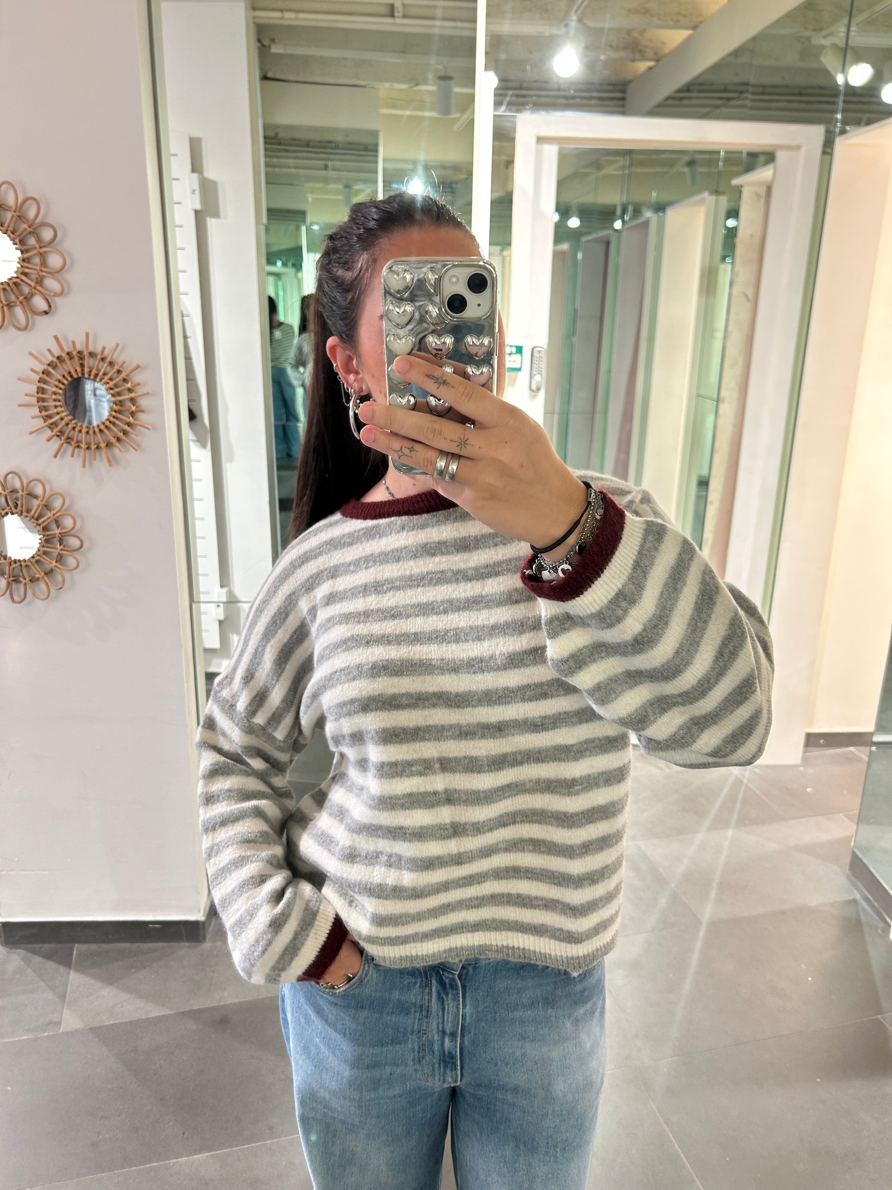 Striped Sweater Bordeaux/Grey