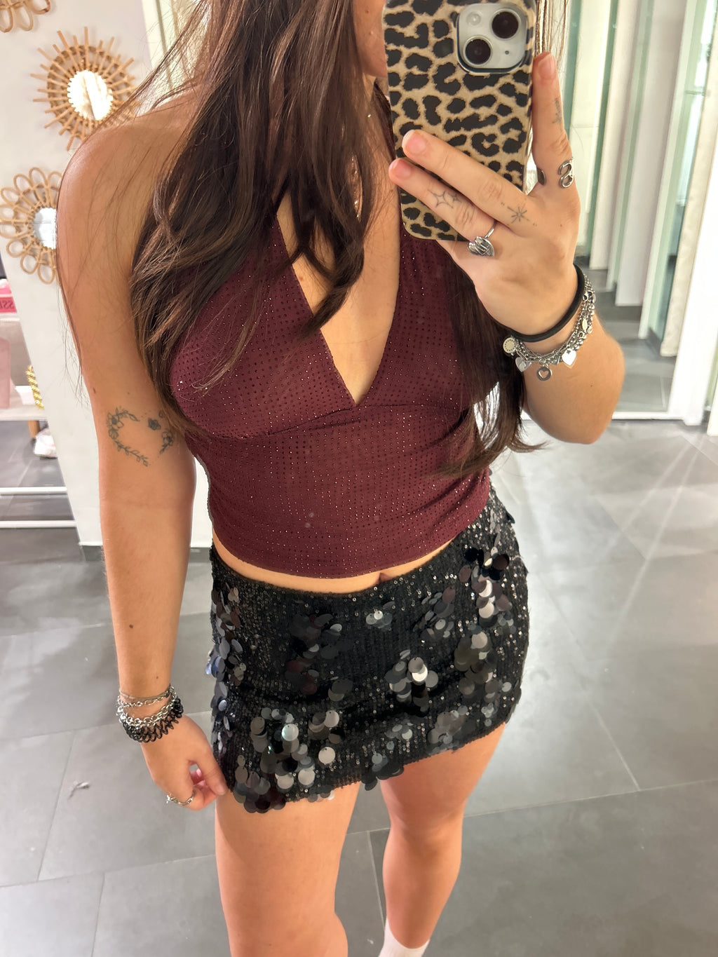 Rhinestone Halter Top Burgundy