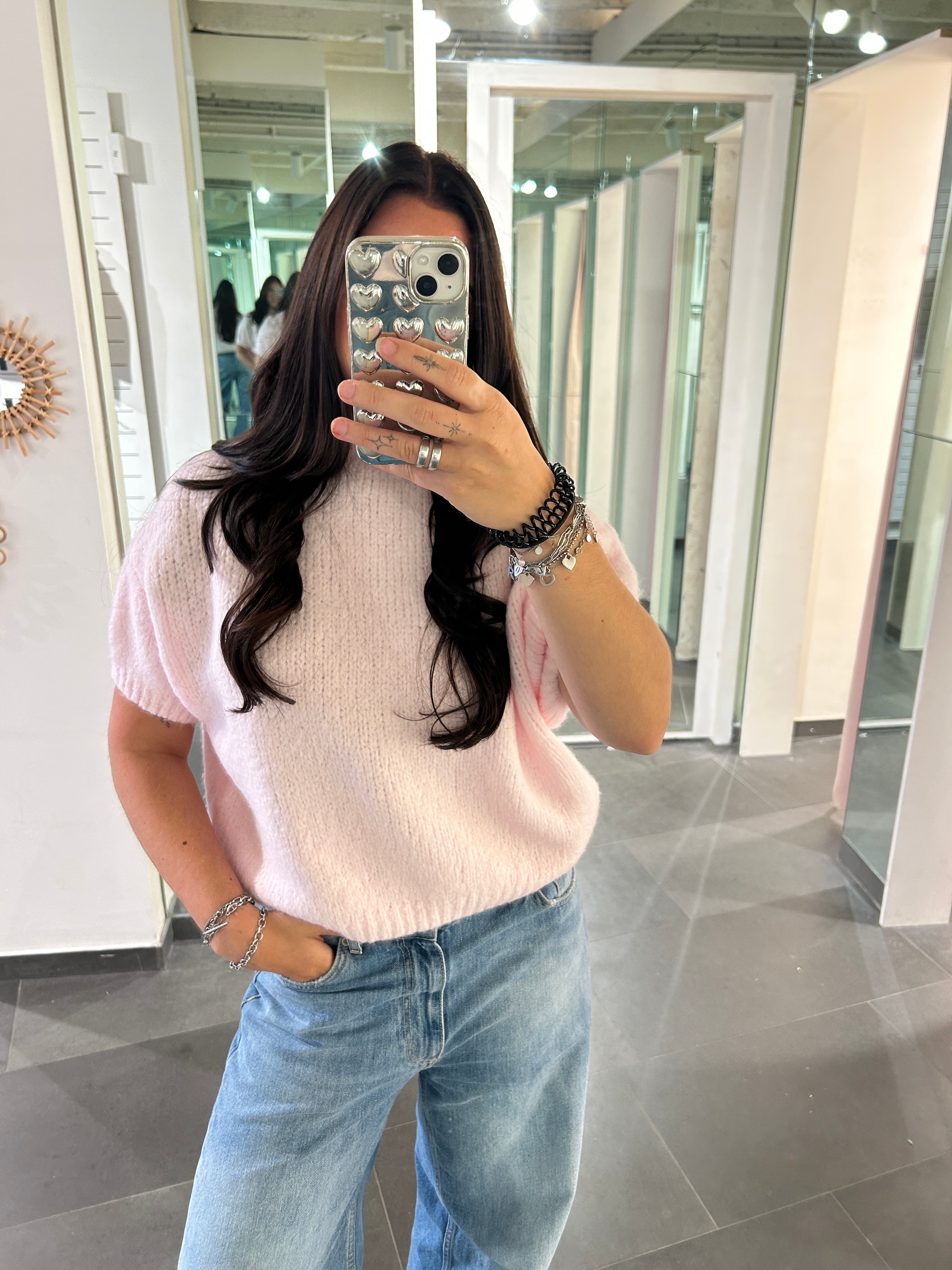 Short Sleeve Knit Sweater Light Pink