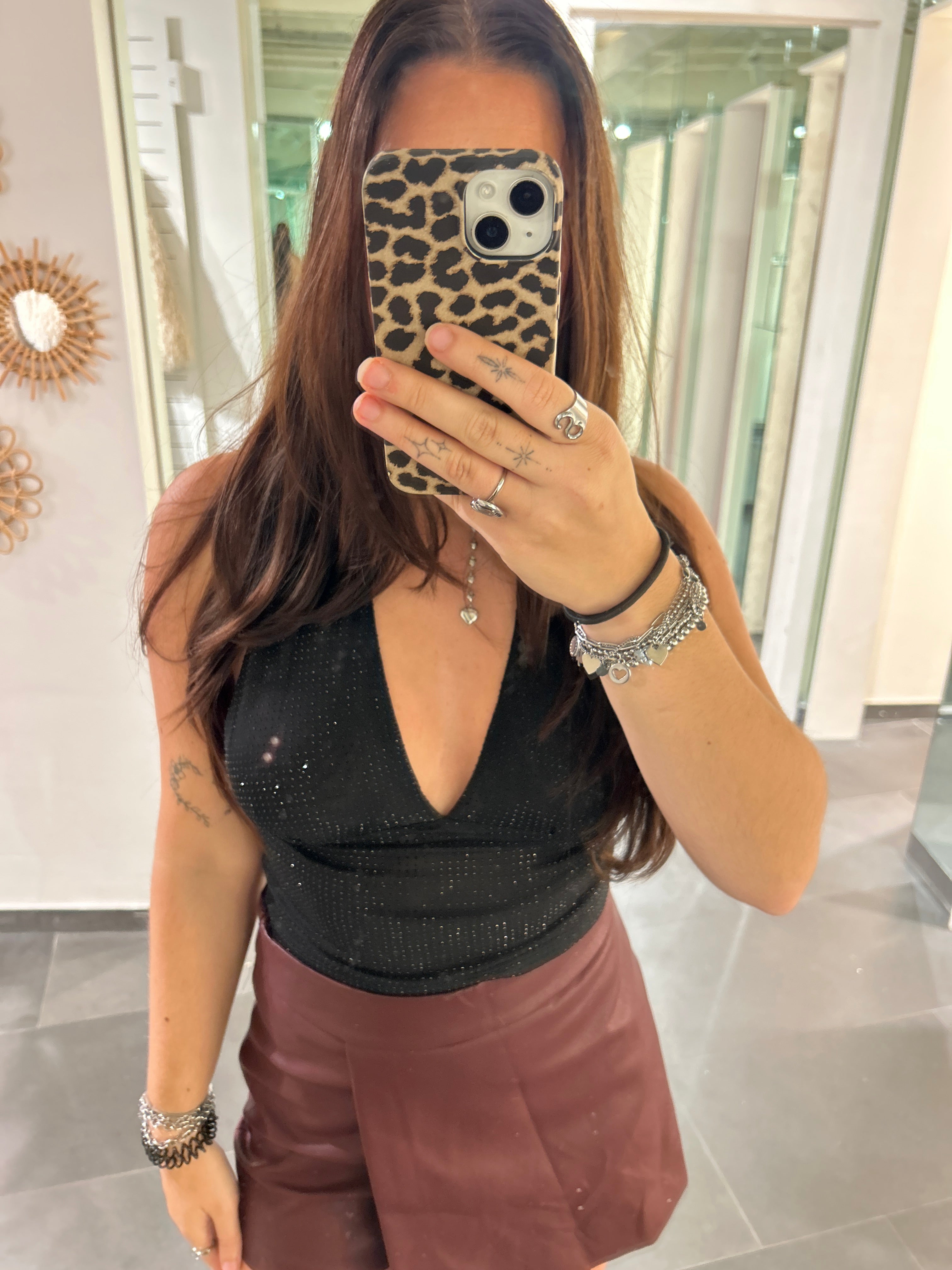 Rhinestone Halter Top Black