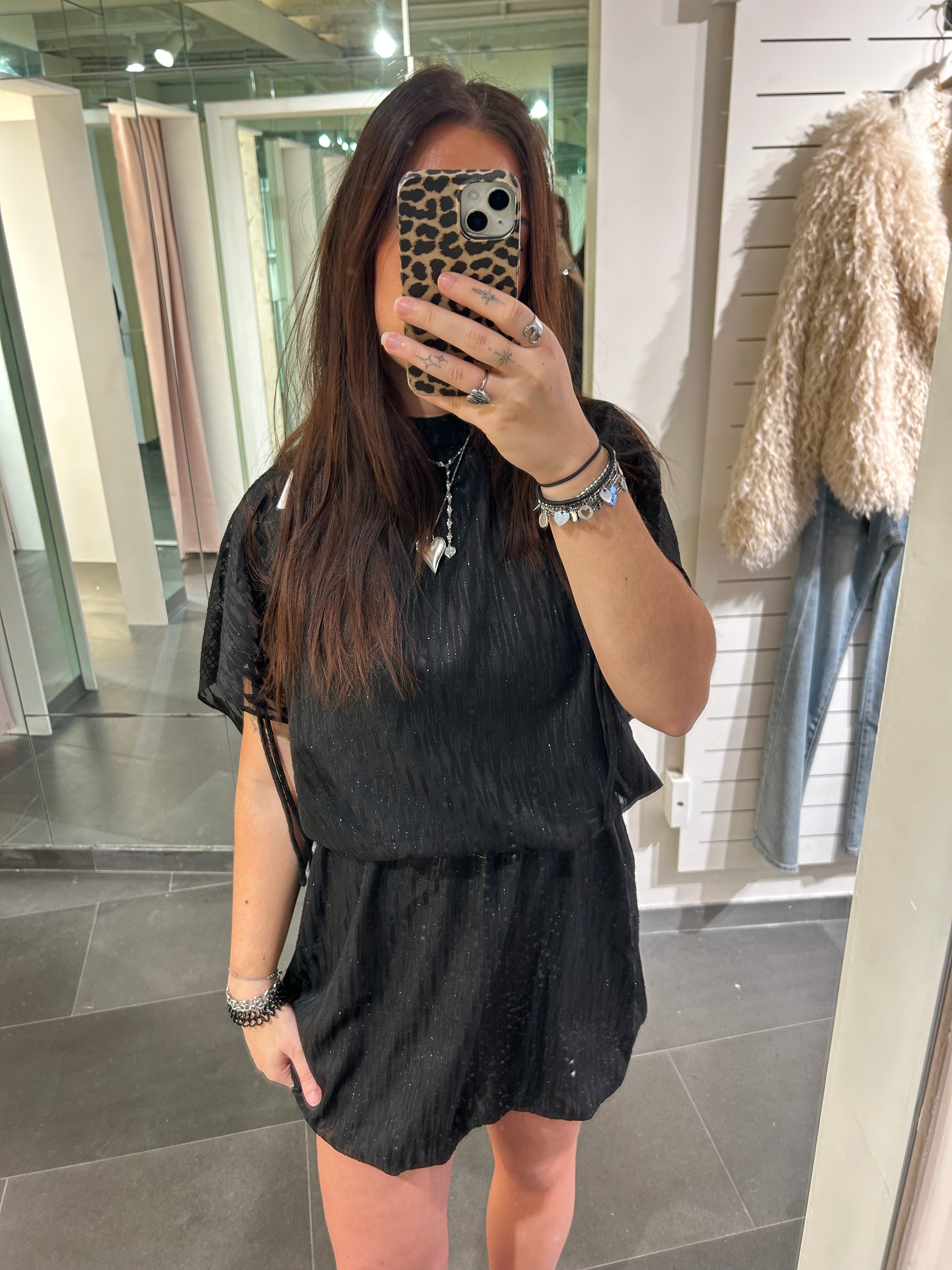 Olivia Glitter Balloon Dress Black