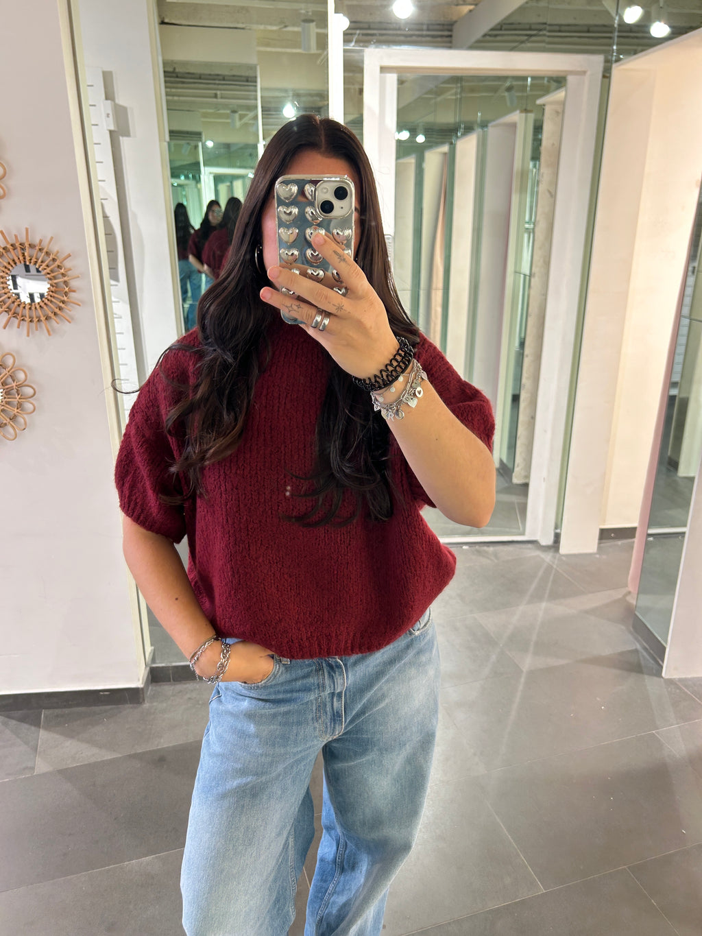 Short Sleeve Knit Sweater Burgundy