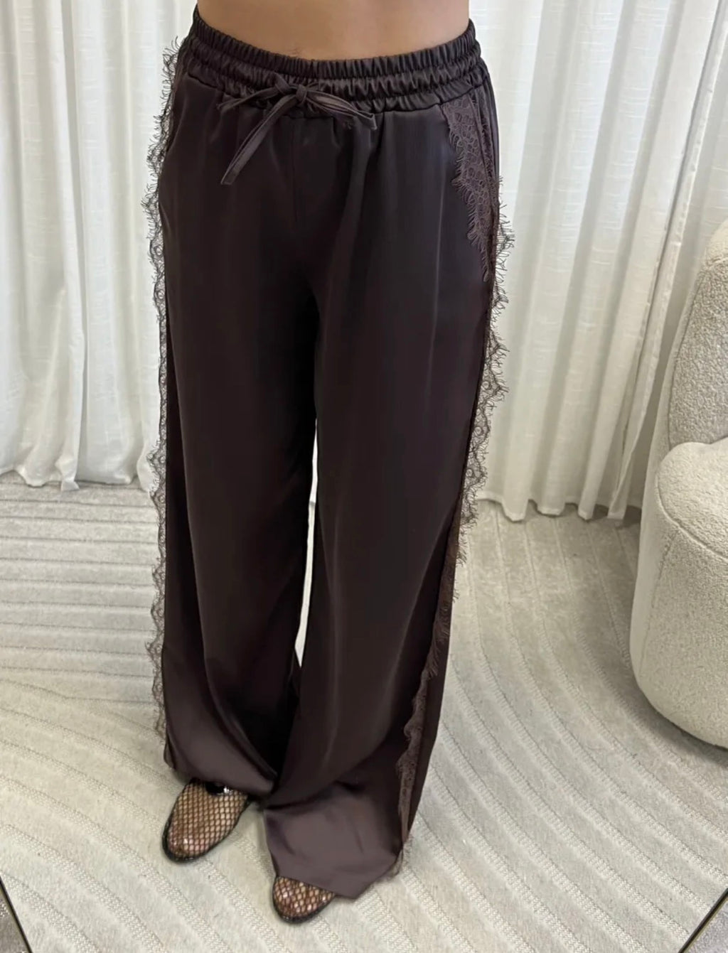 Lace Detail Satin Trousers