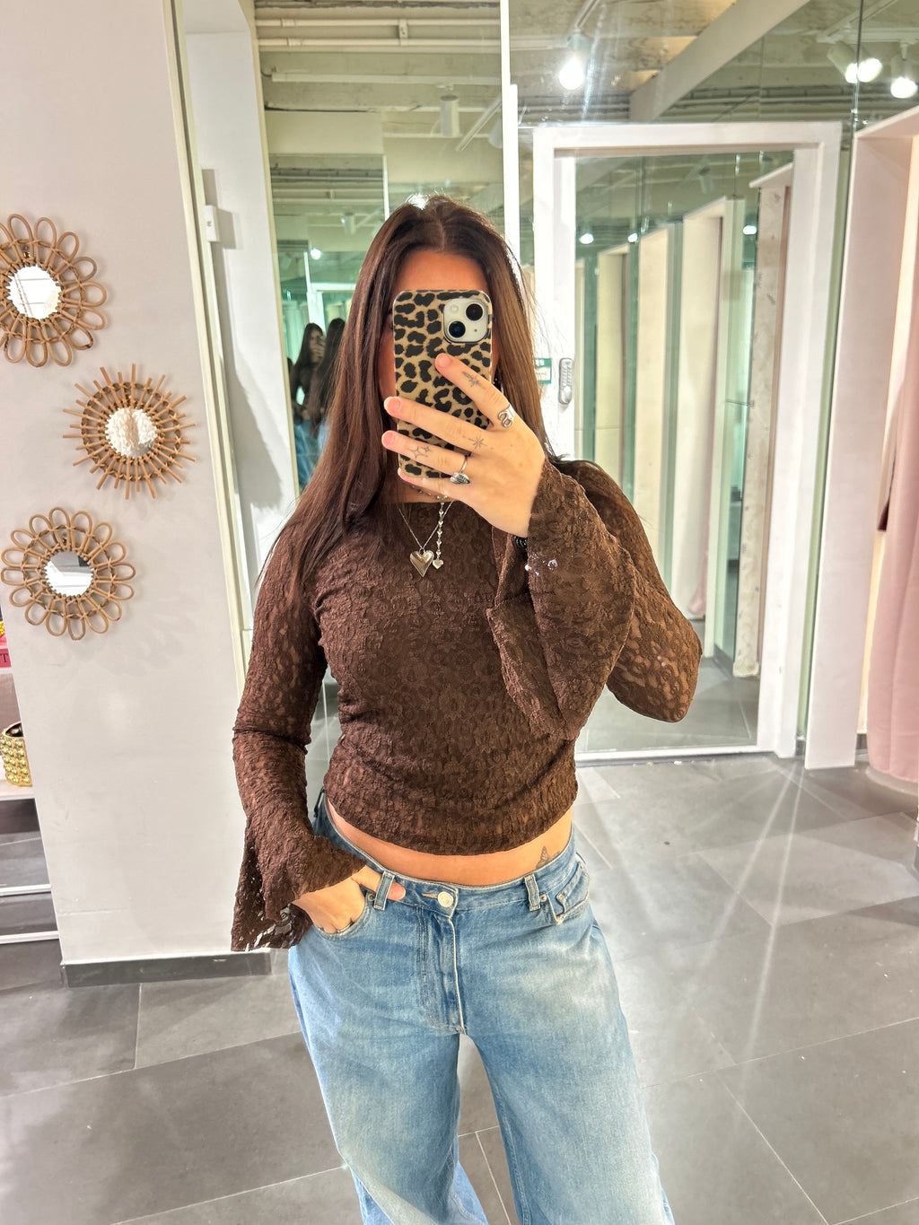 Flare Sleeve Lace Top Brown