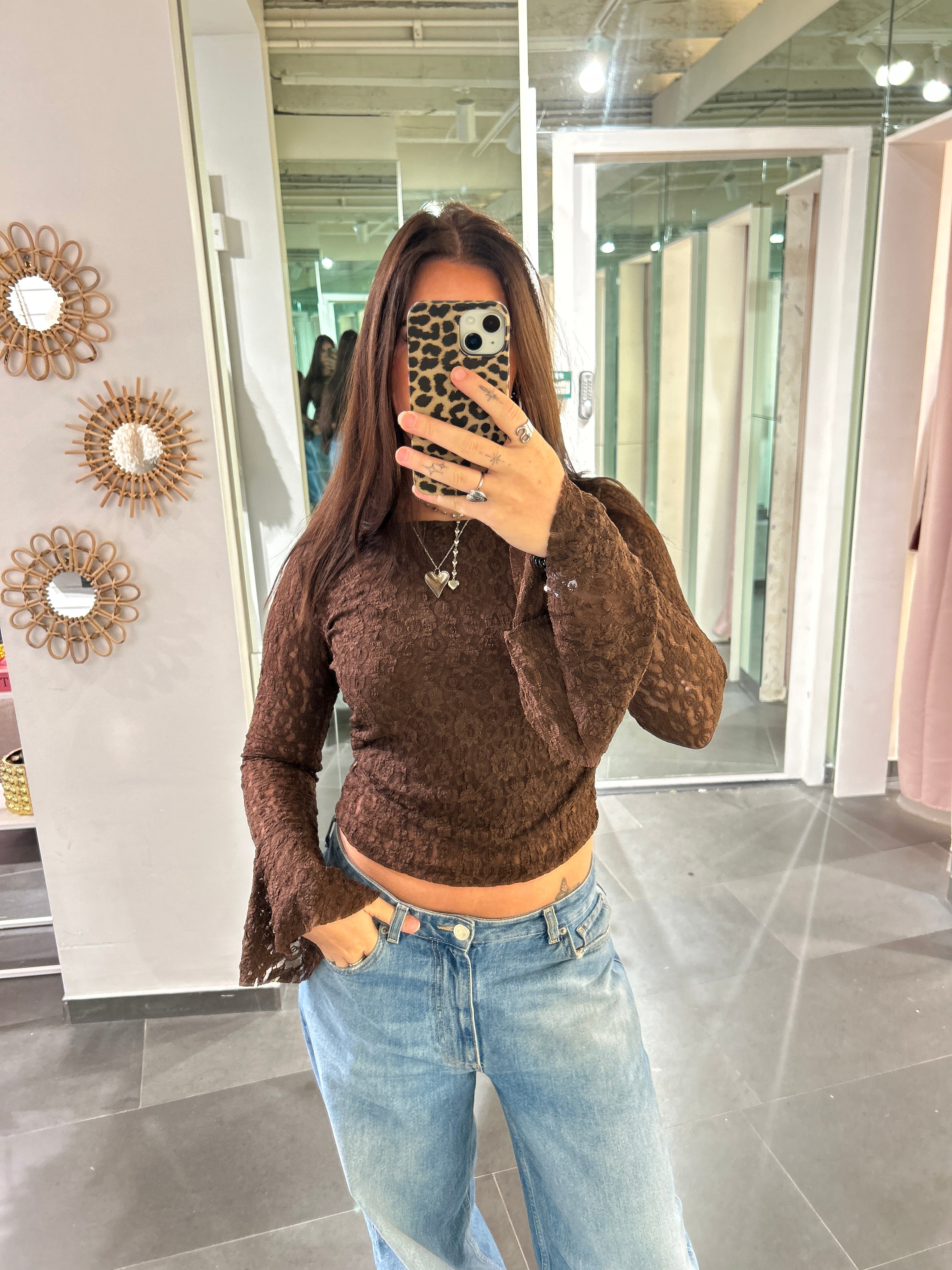 Flare Sleeve Lace Top Brown