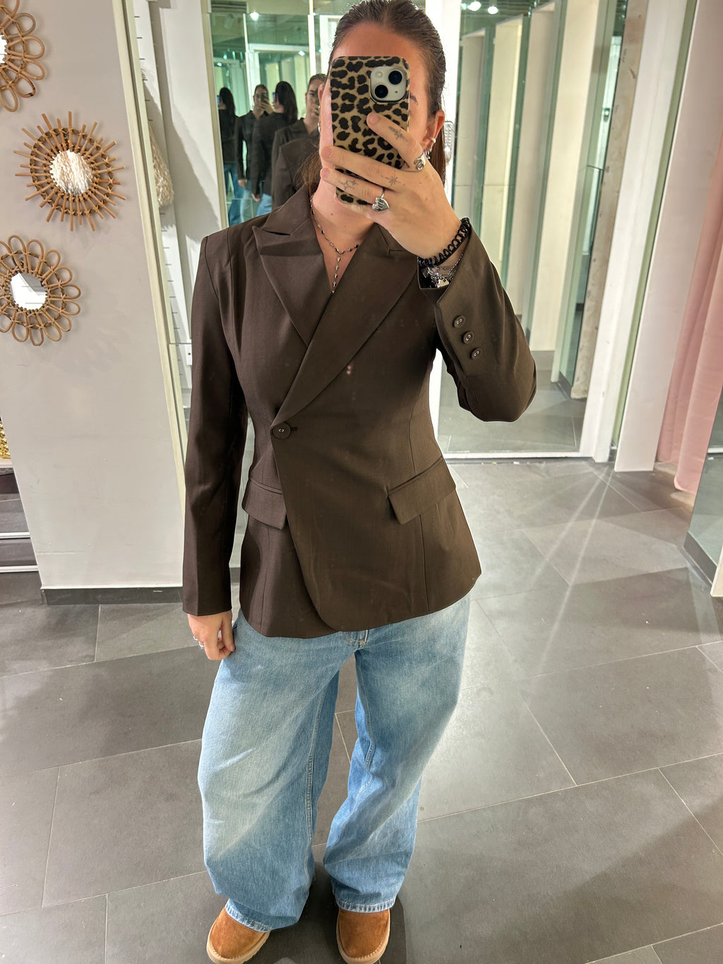 Side Button Blazer Brown