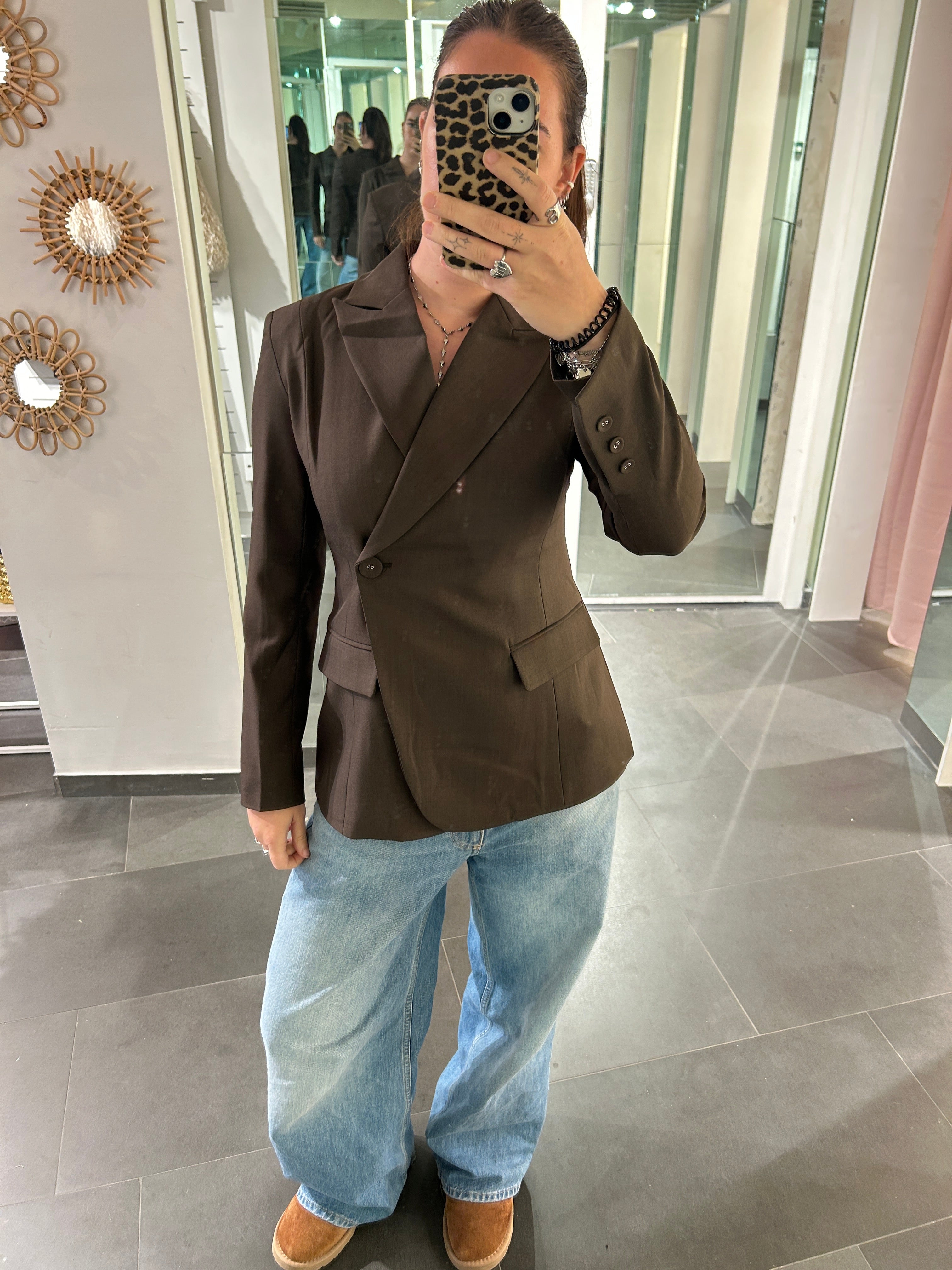 Side Button Blazer Brown