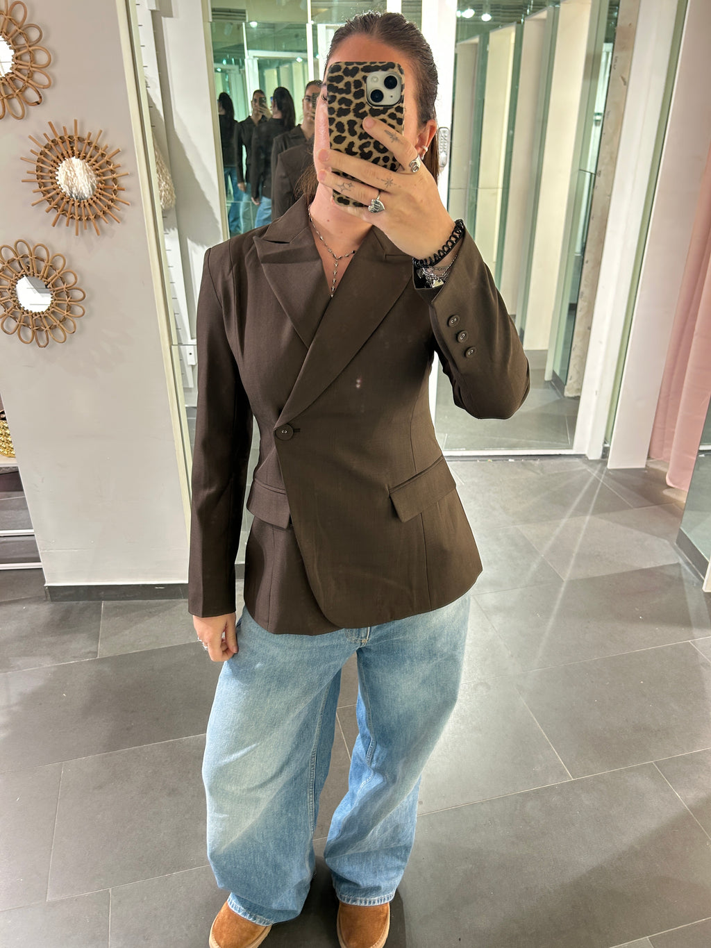 Side Button Blazer Brown