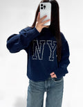 NY Rhinestone Sweater Navy