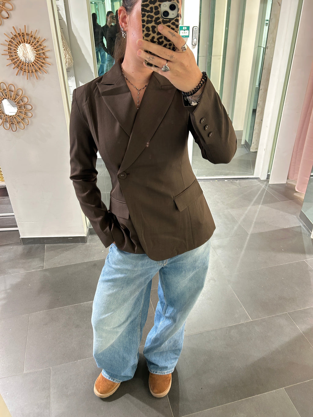 Side Button Blazer Brown