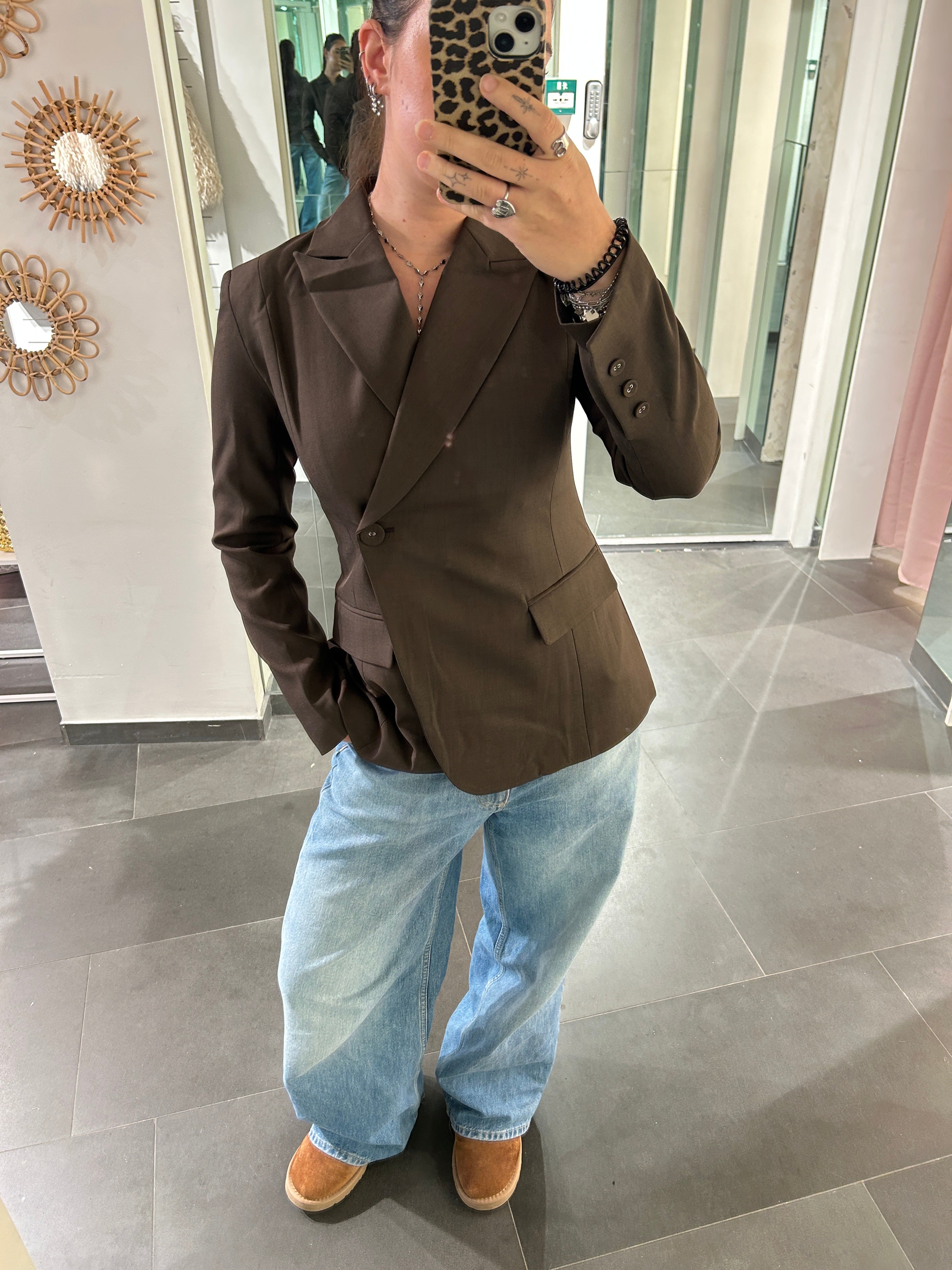 Side Button Blazer Brown