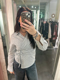 Checkered Wrap Blouse
