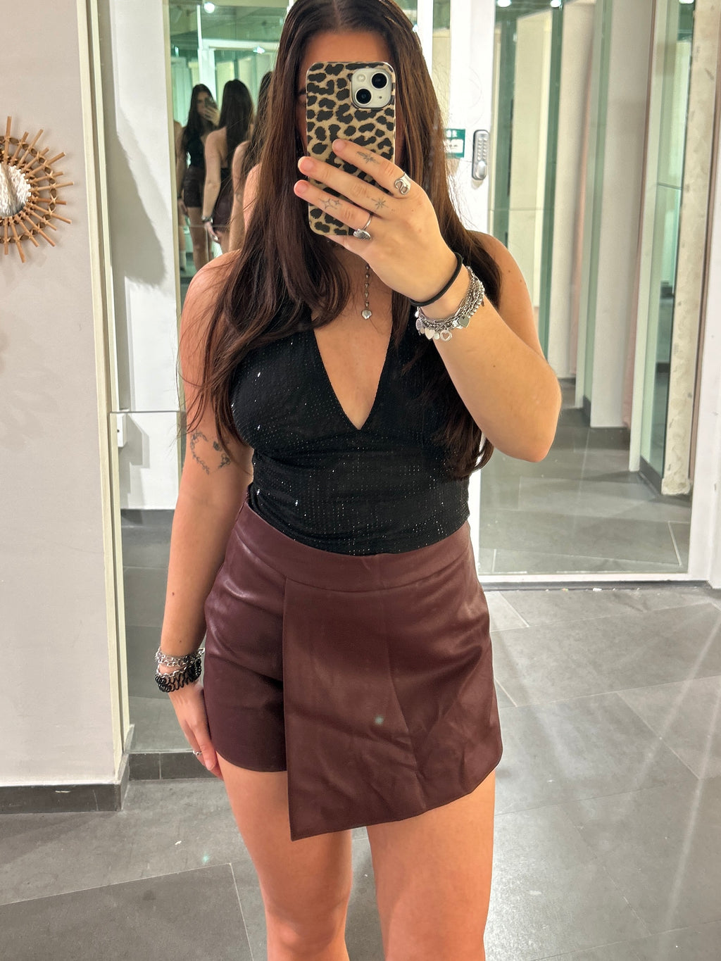 PU Leather Skort Burgundy