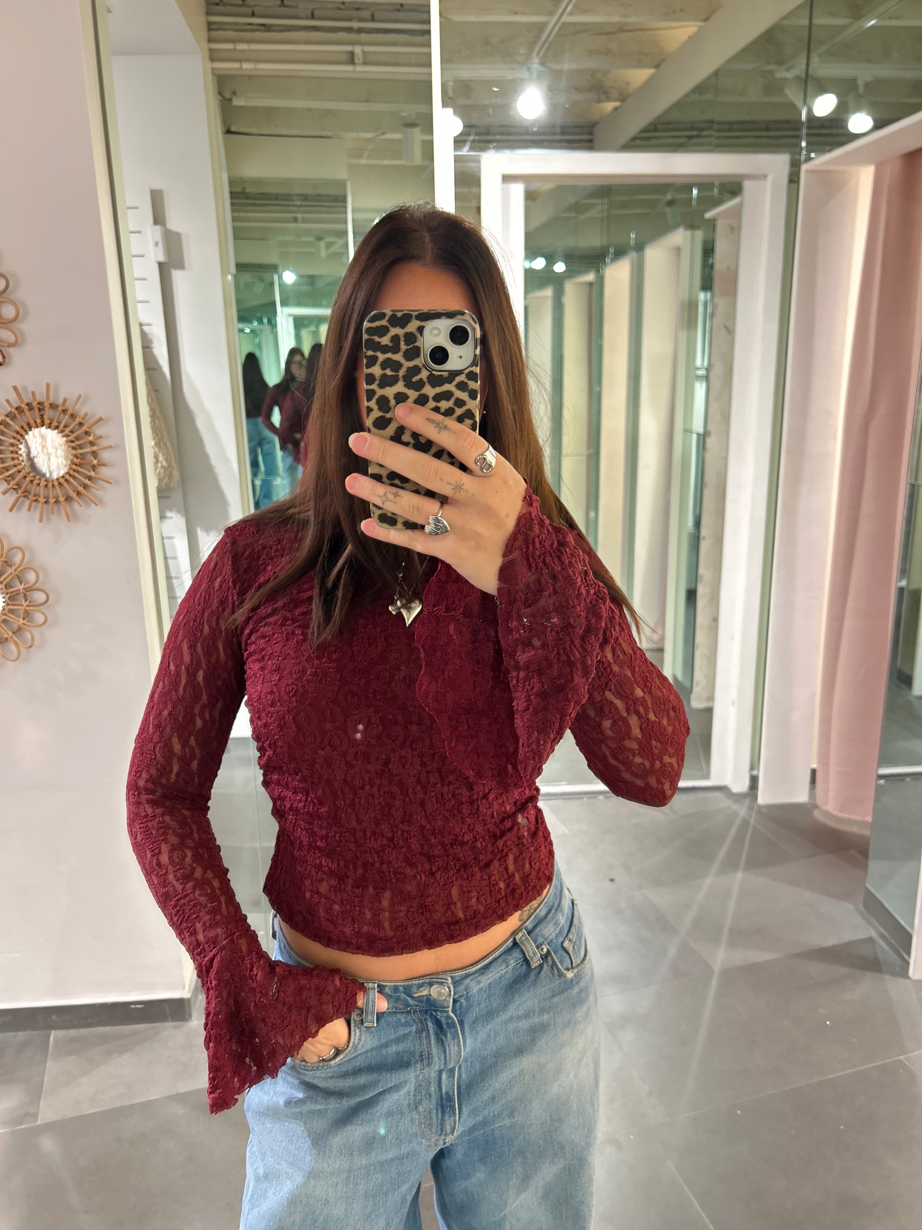Flare Sleeve Lace Top Burgundy