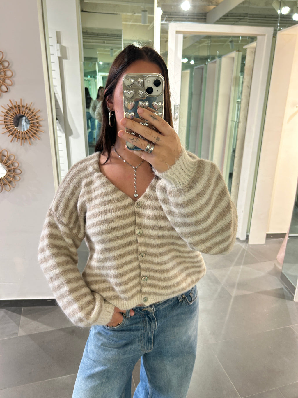 Cardigan Striped Beige/White