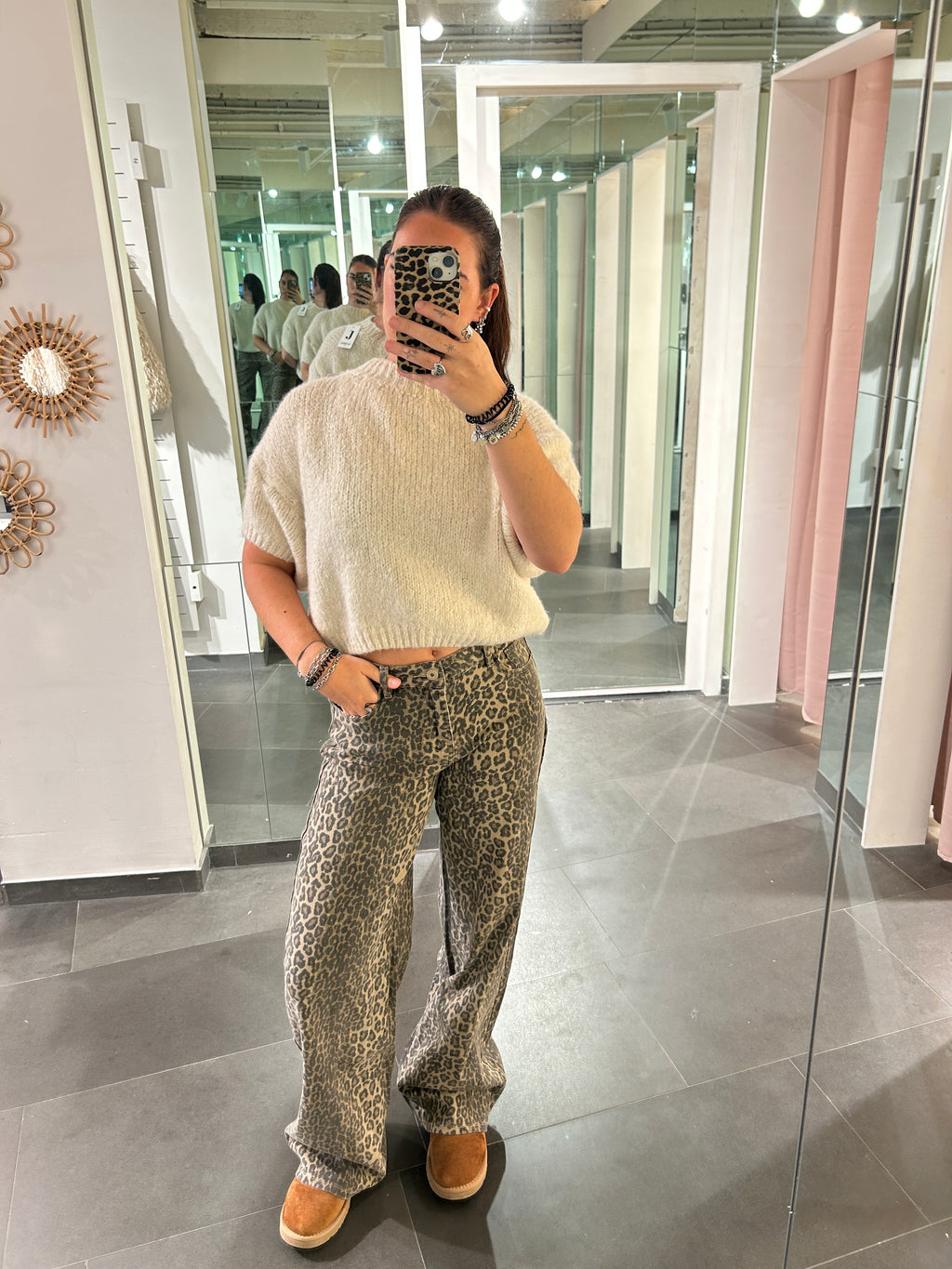 Leopard Wide Leg Mid Waist Tall Jeans