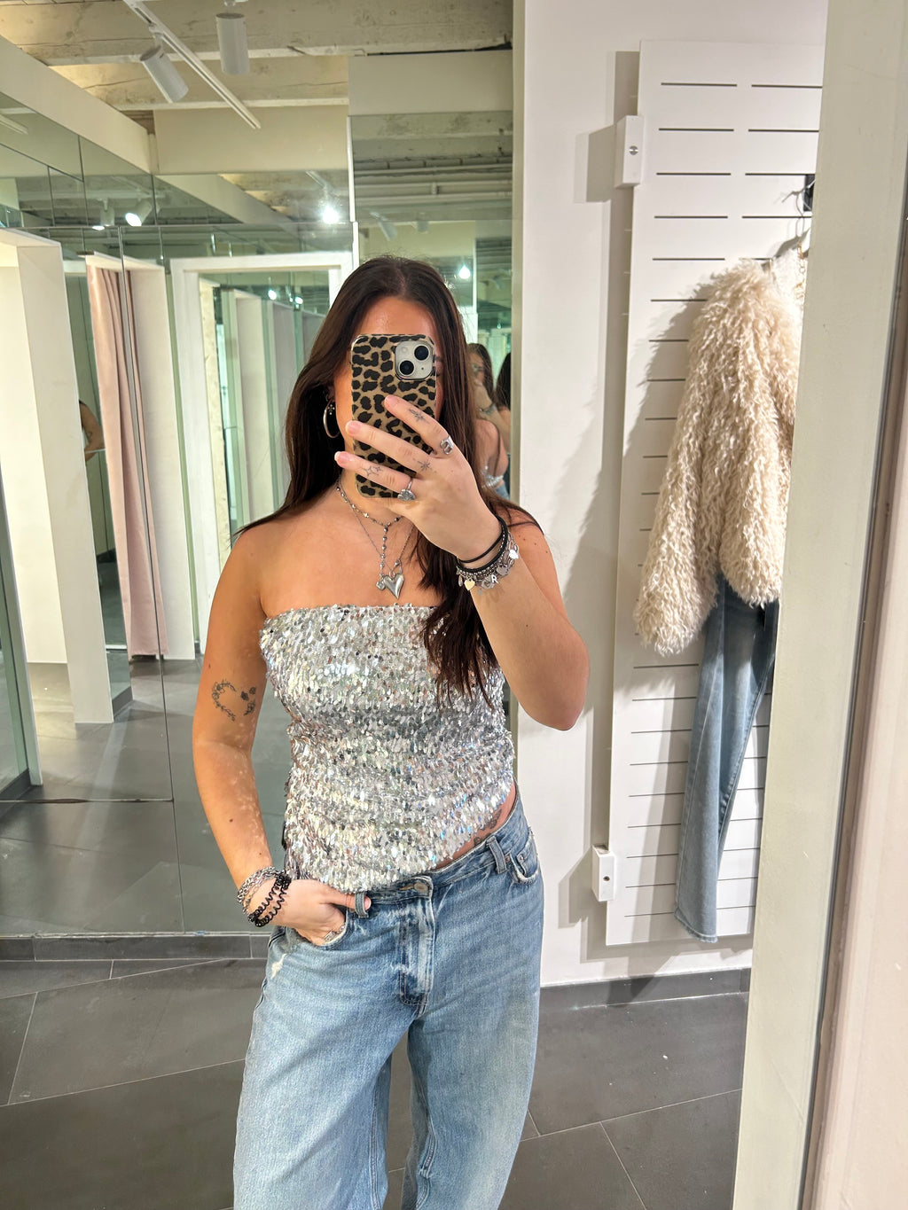 Sequin Tube Top Silver