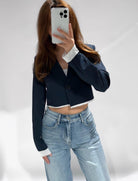 Aria Crop Blazer Navy - 