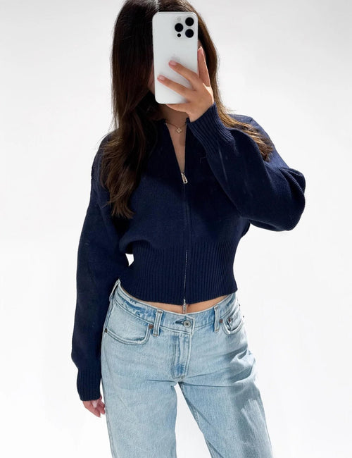 Aspen Zipper Cardigan Navy - My Favourites