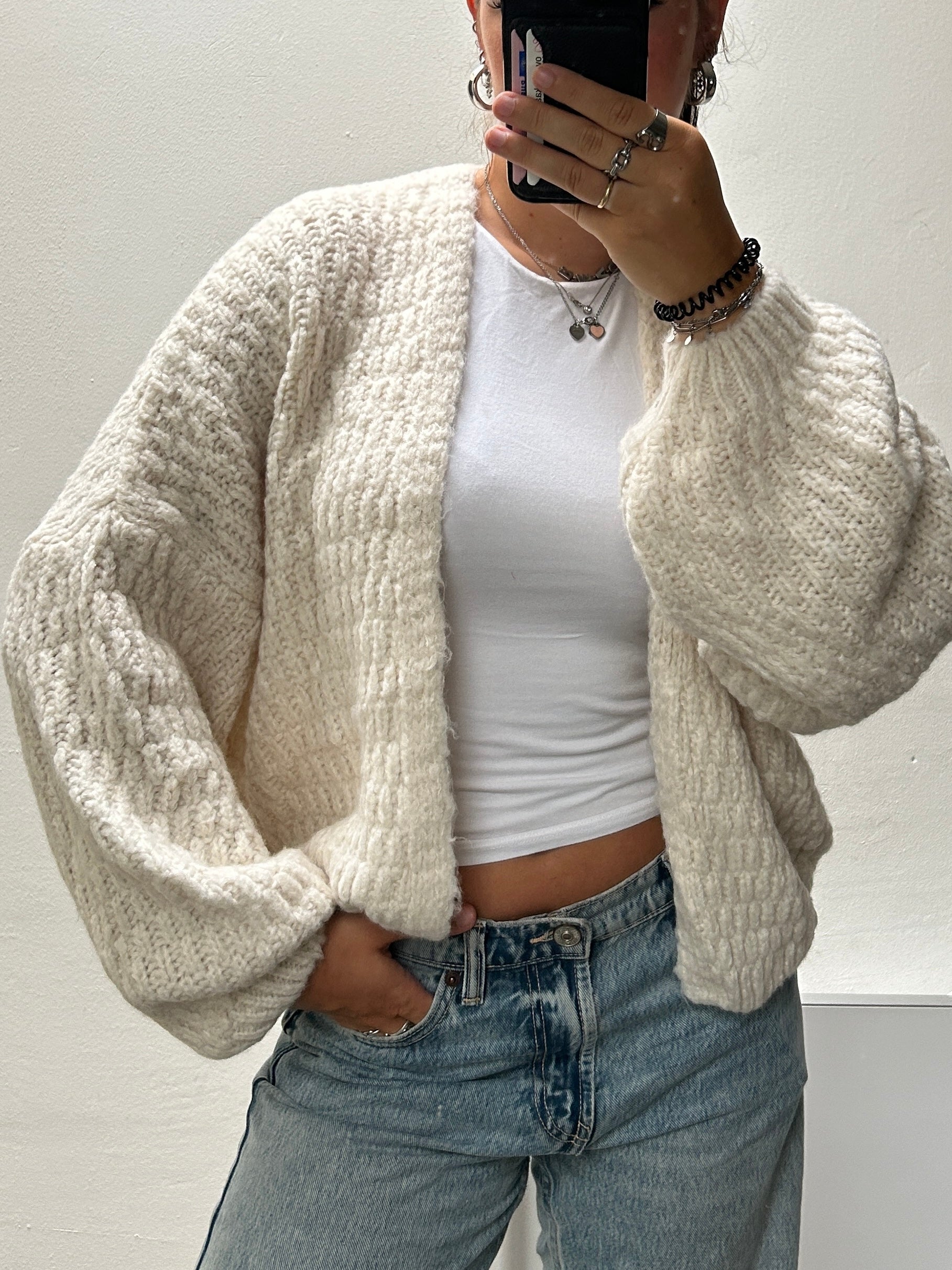 Cable Knit Cardigan Beige - 