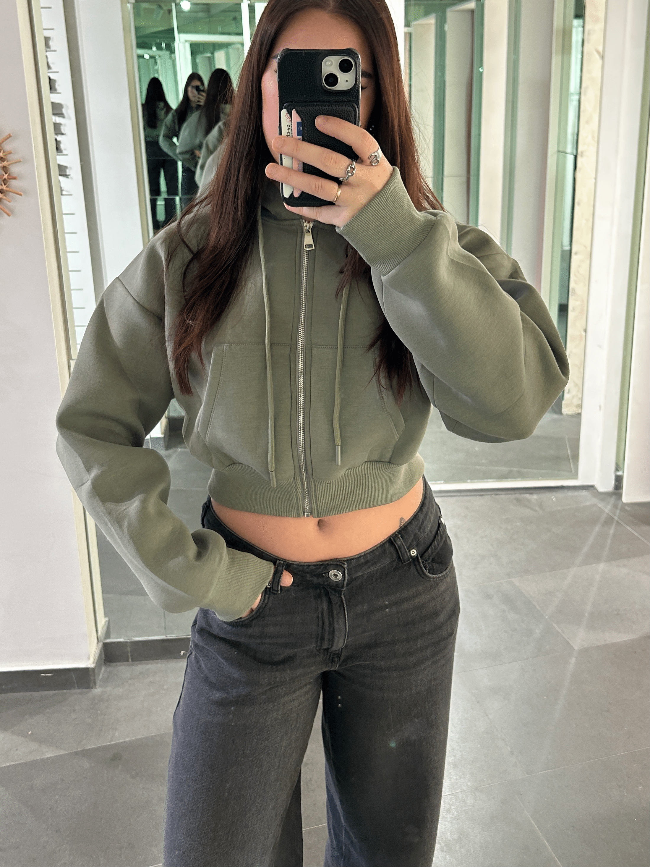 Cropped Zip Up Army Green - My Favourites