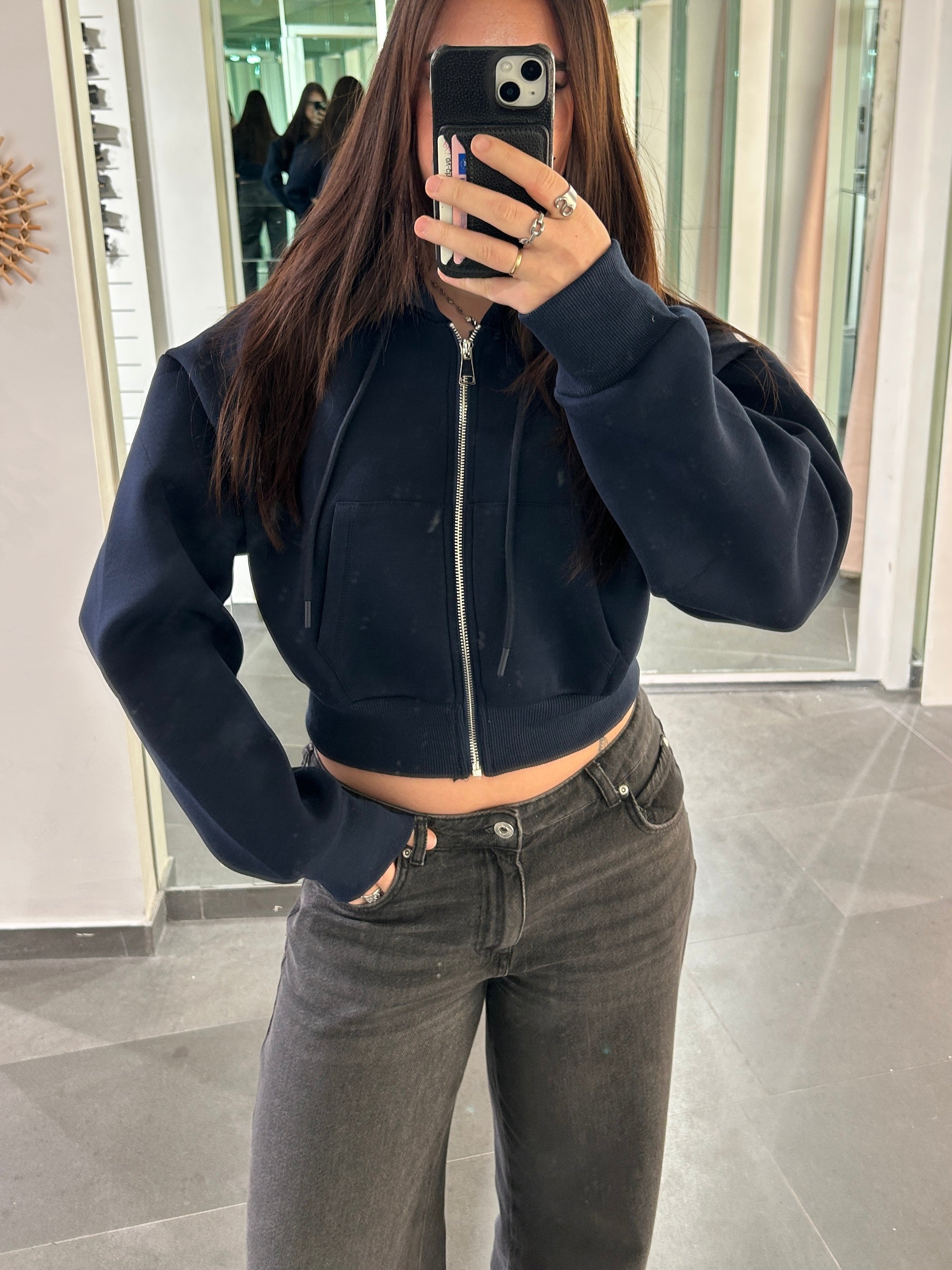 Cropped Zip Up Navy - My Favourites