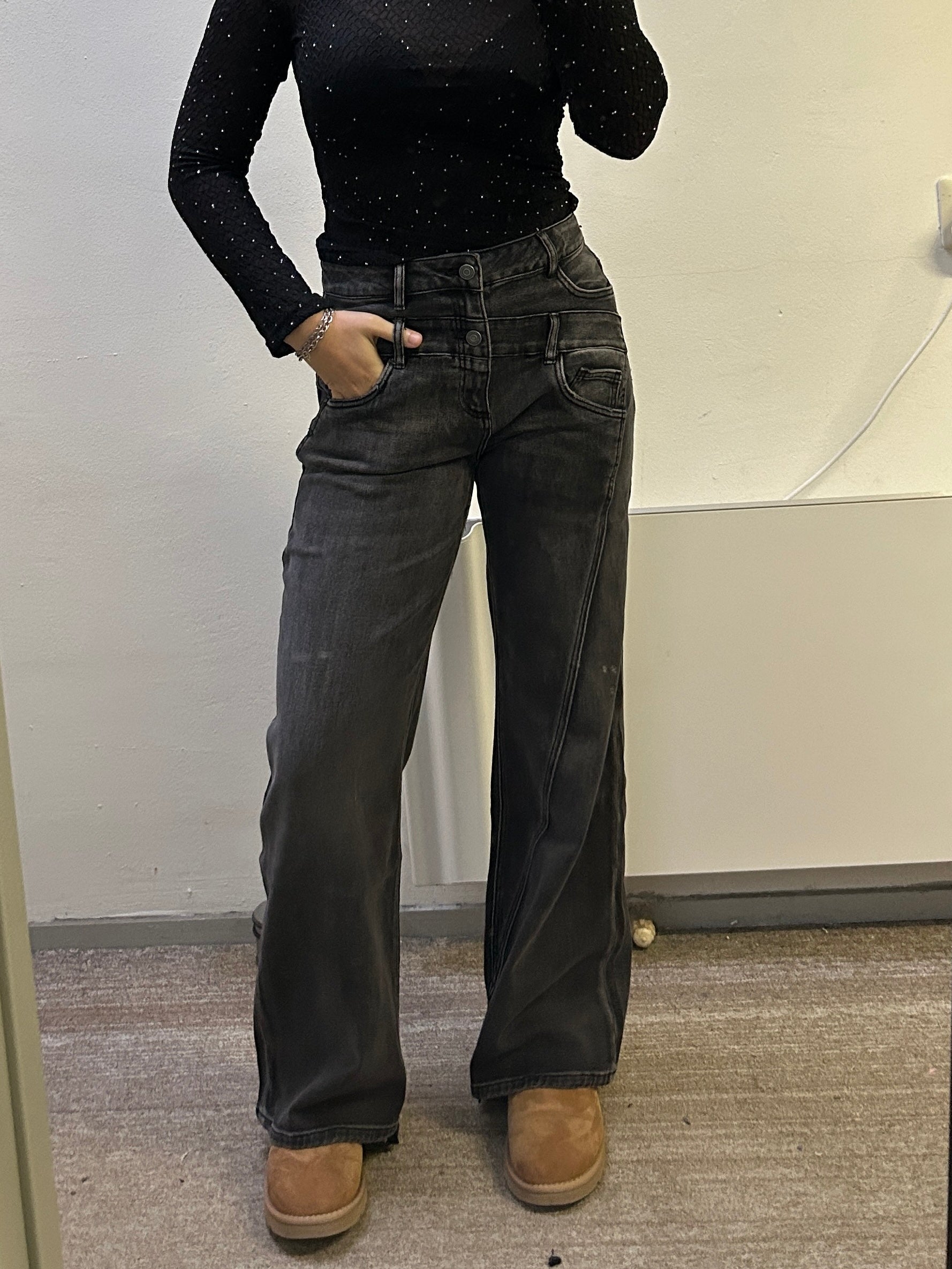 Double Waist Jeans Dark Grey - My Favourites