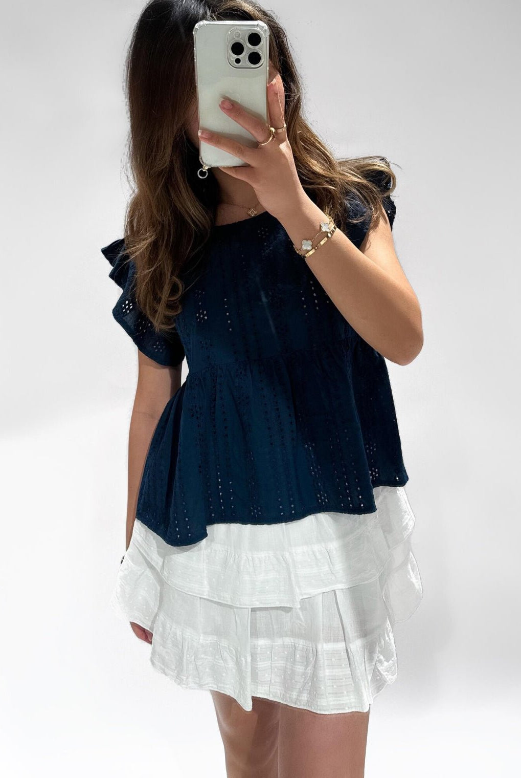 Embroidered blouse navy -