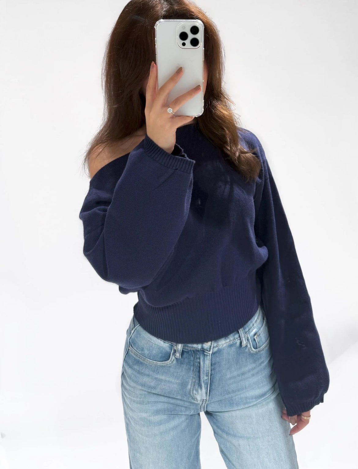 Jane Off Shoulder Sweater Navy - My Favourites