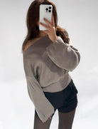 Jane Off Shoulder Sweater Taupe - My Favourites