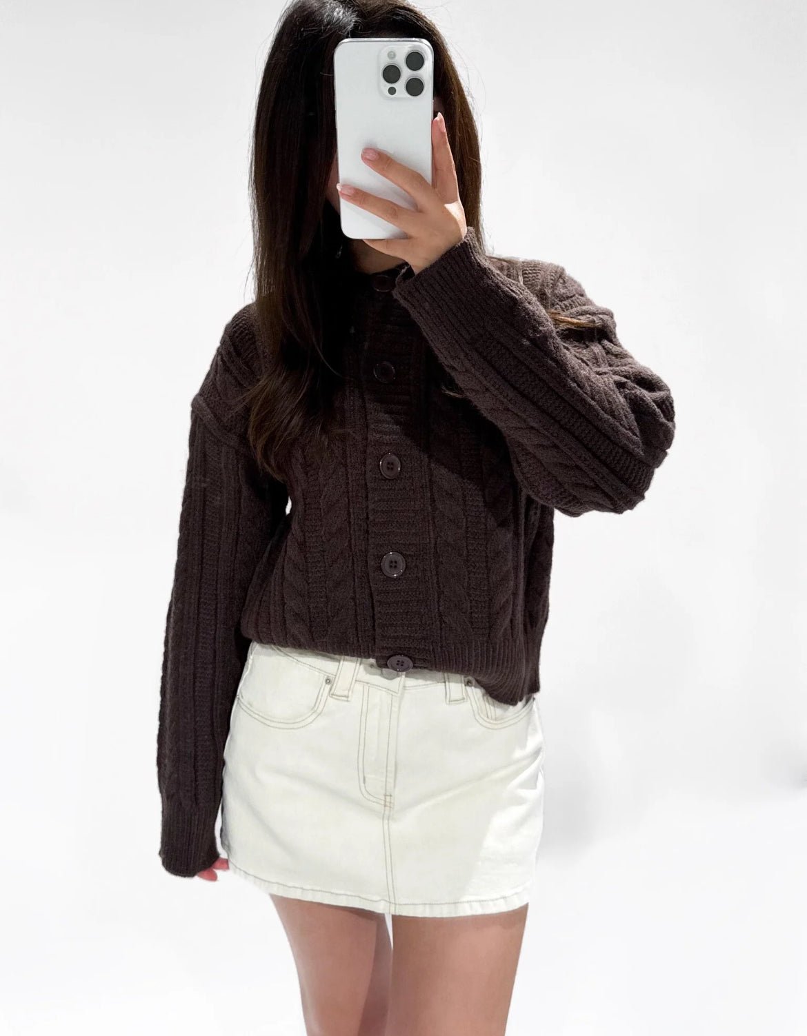 June Chunky Cable Cardigan Brown - My Favourites