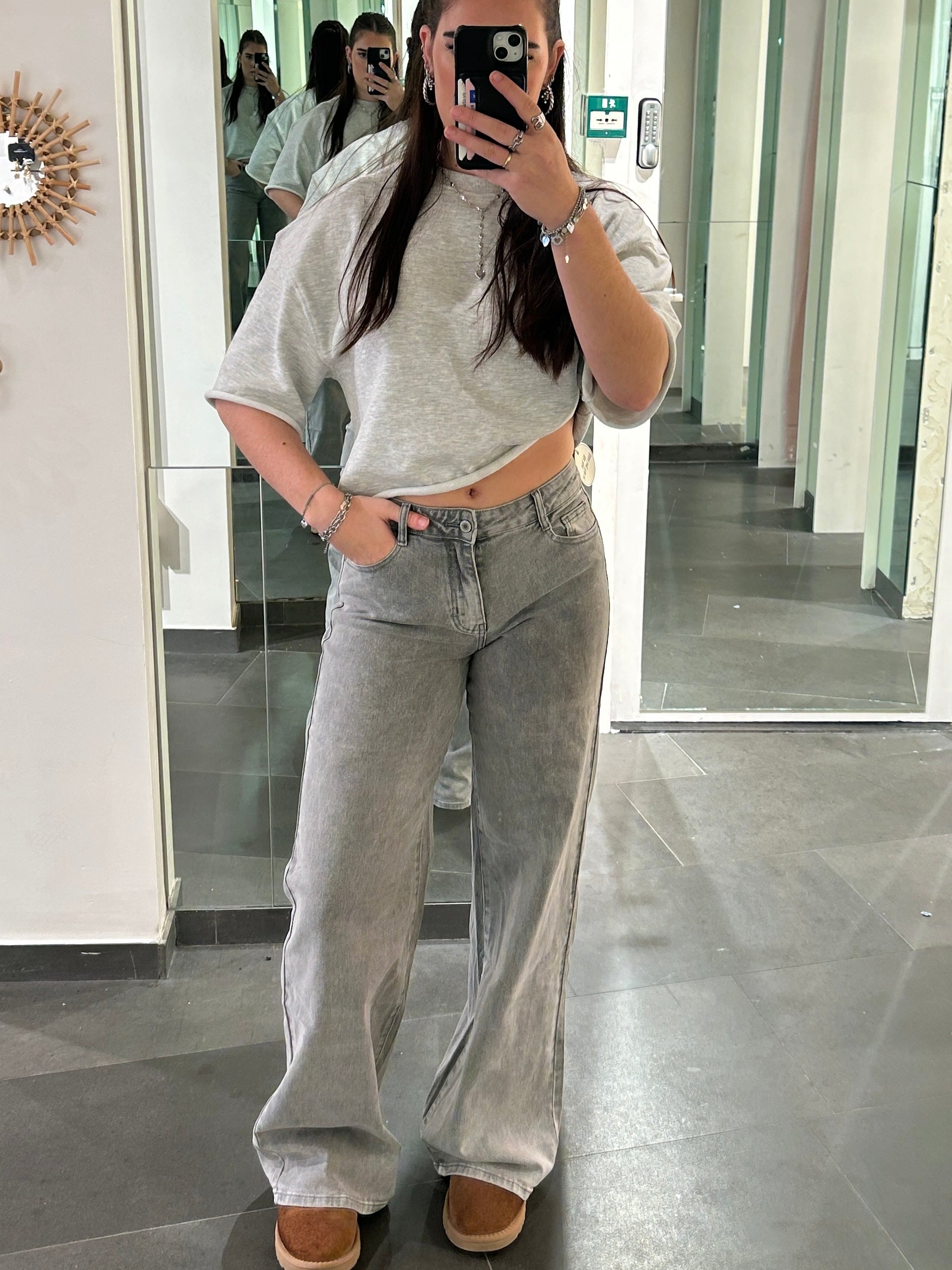 Liza Mid Waist Wide Leg Tall Jeans Grey - My Favourites