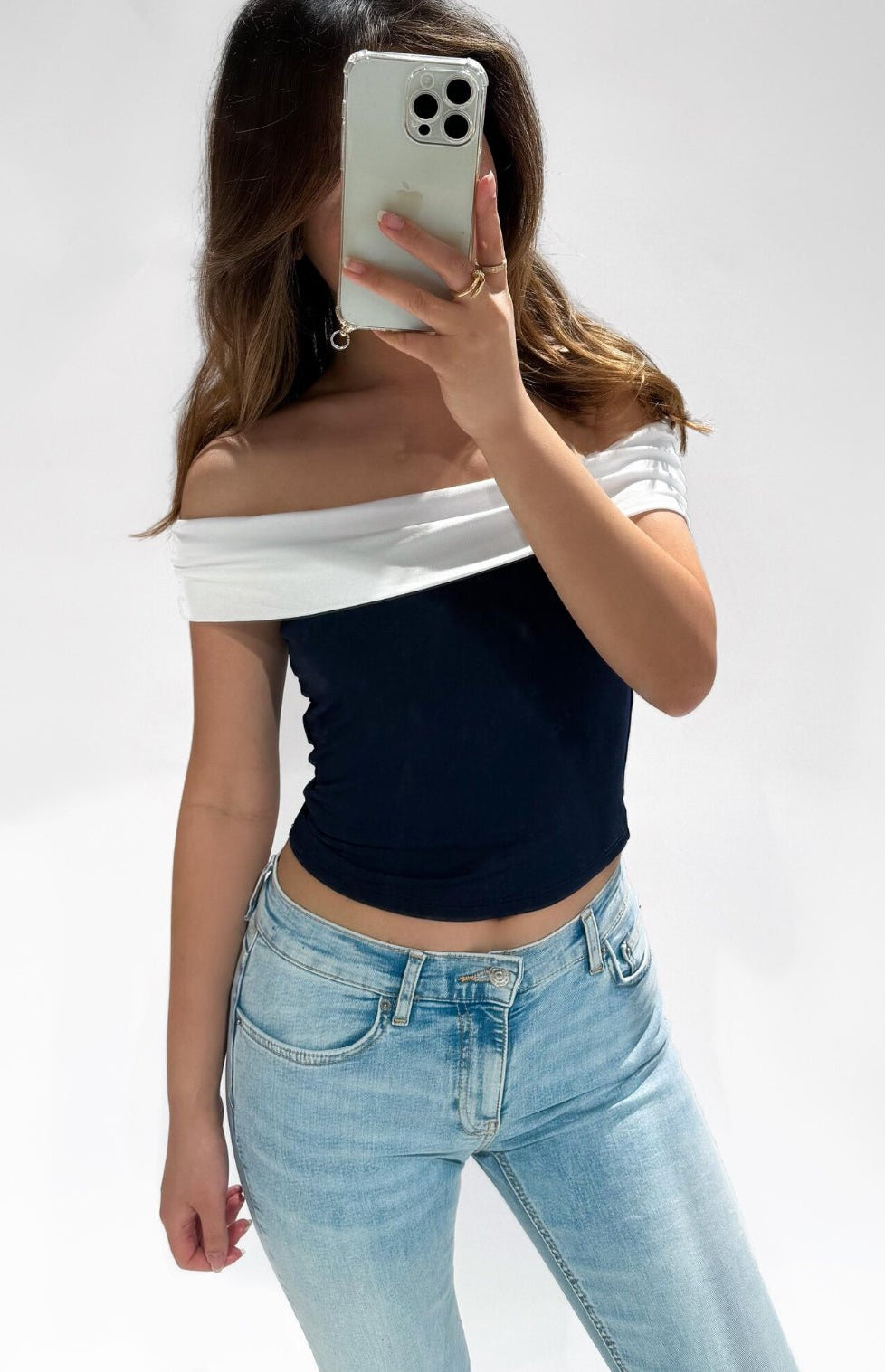Molly top navy and white -