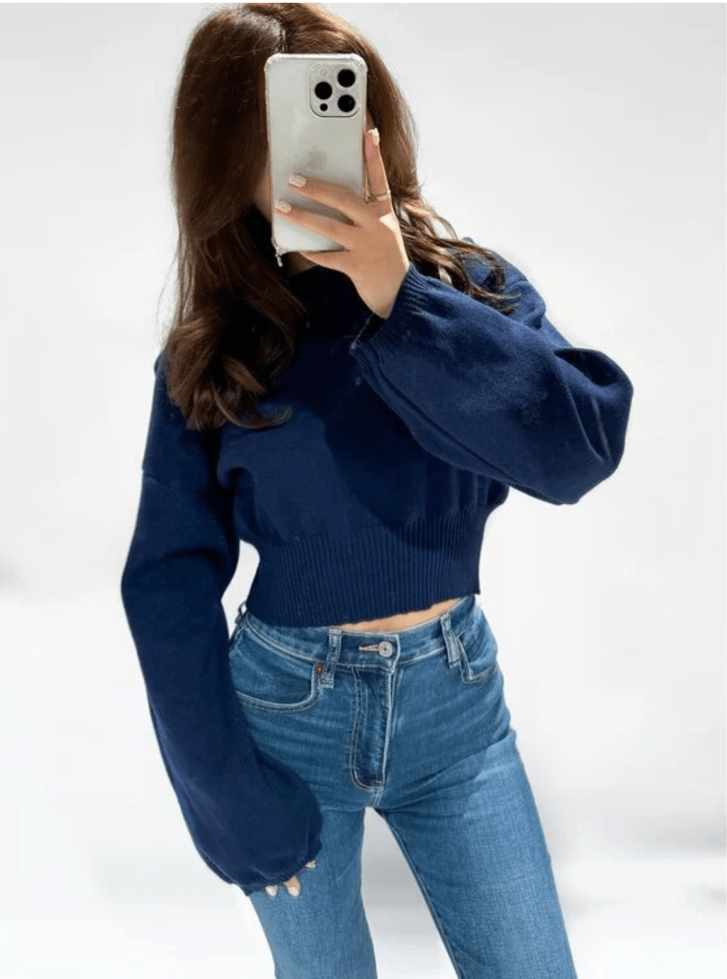 Nara Cropped Sweater Navy - 