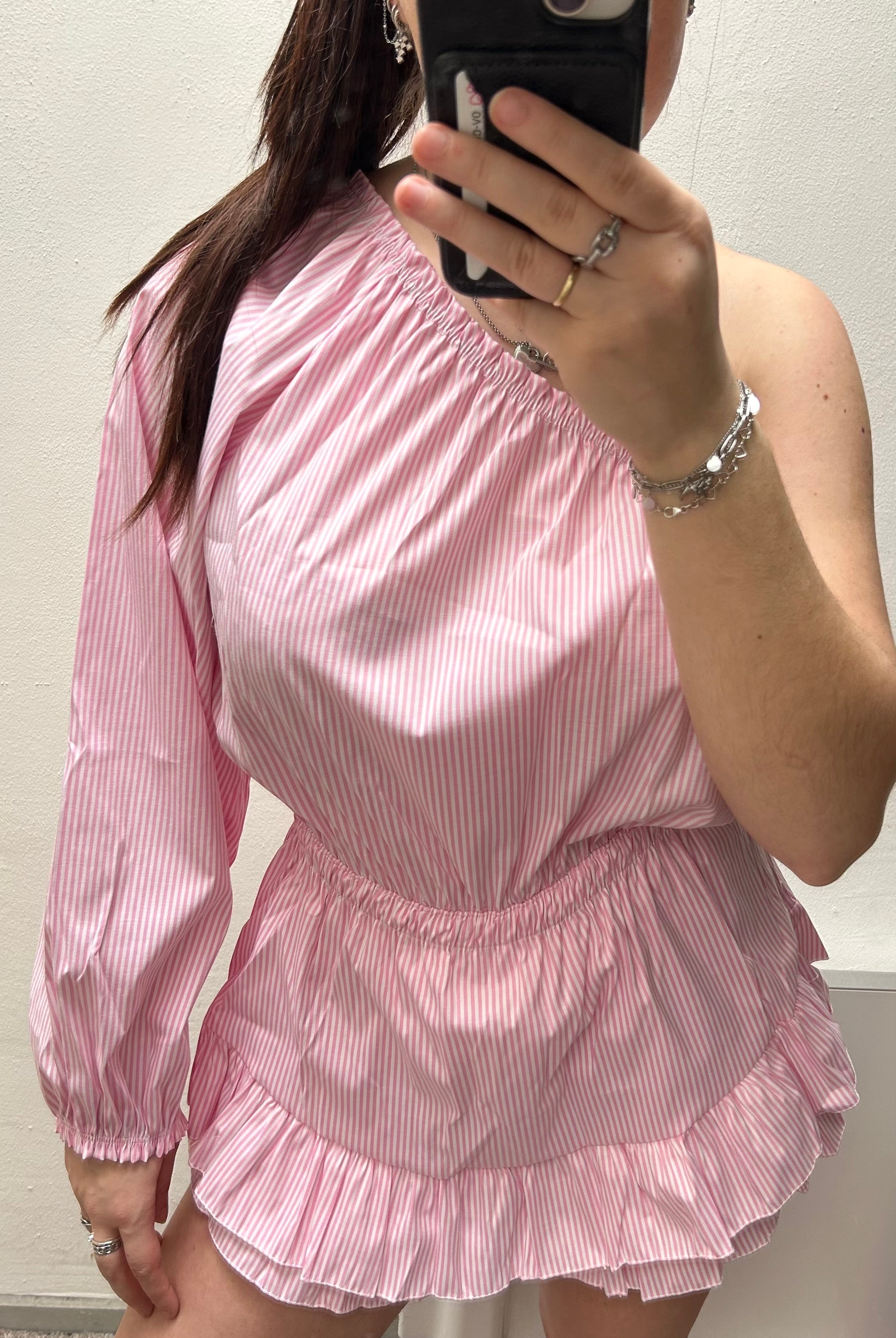 ONE SHOULDER PLAYSUIT STRIPED PINK - My Favourites
