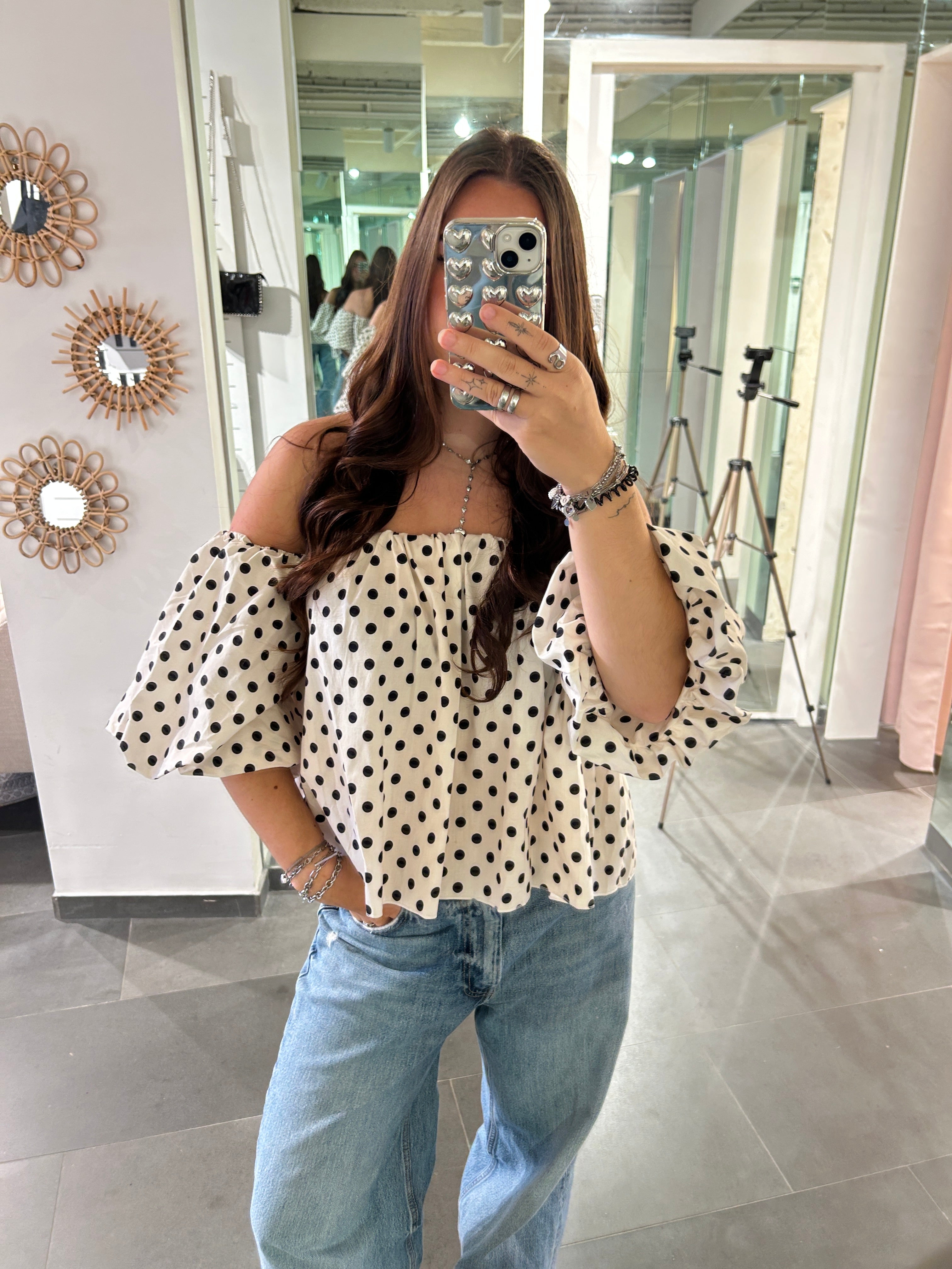 Polka Dot Off Shoulder Top White - My Favourites