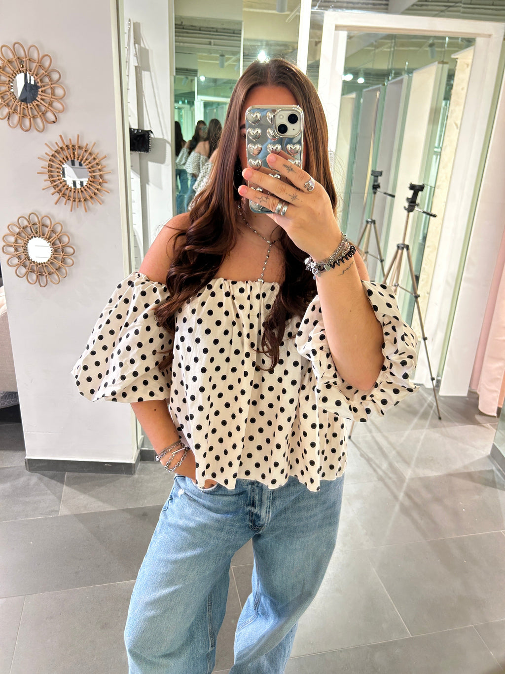 Polka Dot Off Shoulder Top White - My Favourites