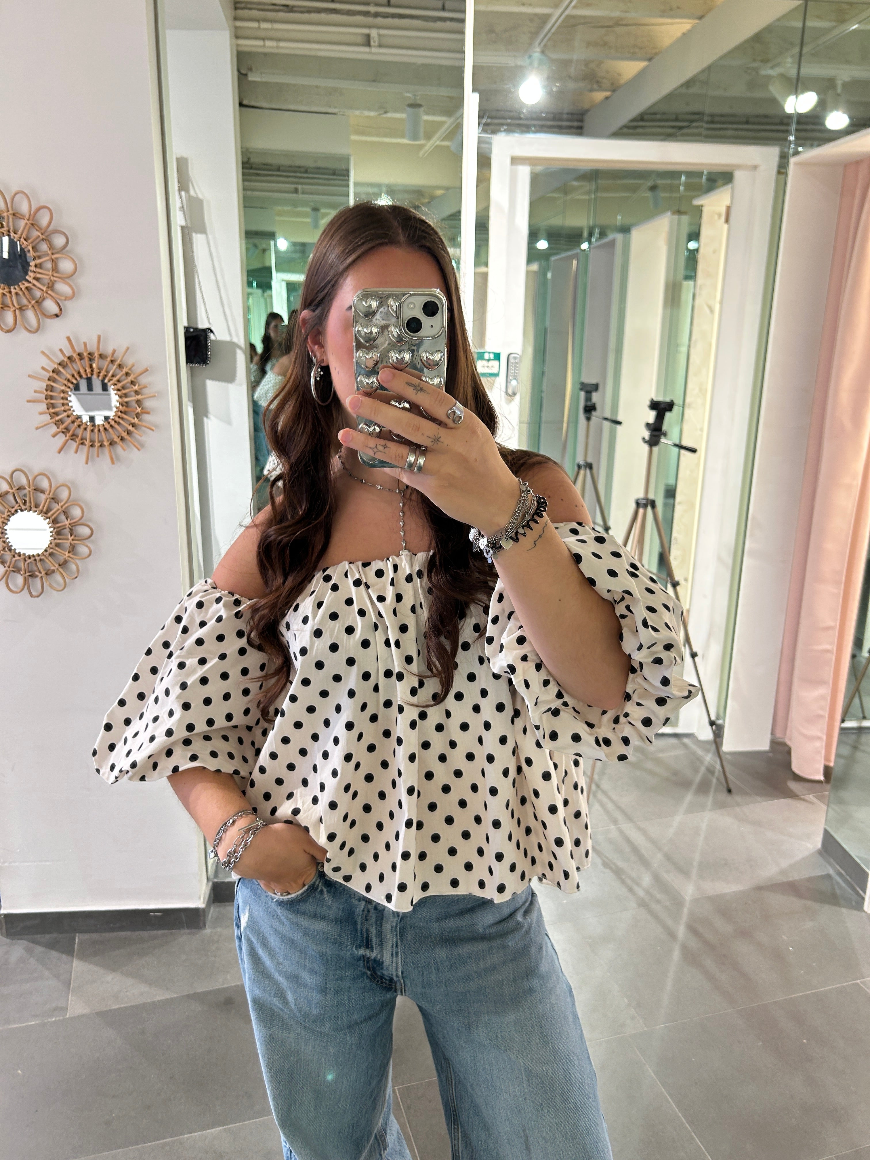 Polka Dot Off Shoulder Top White - My Favourites